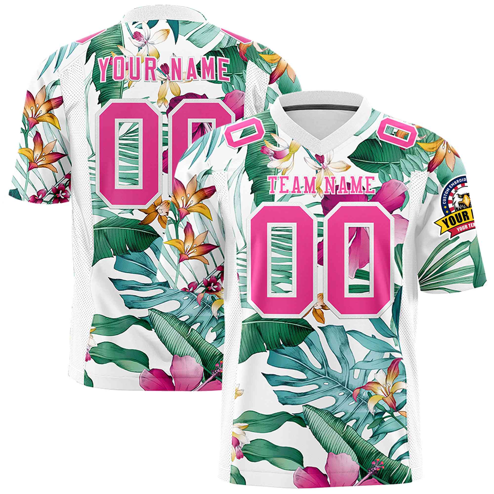 Custom Personalized Colorful Football Jersey with Tropical Floral Accents