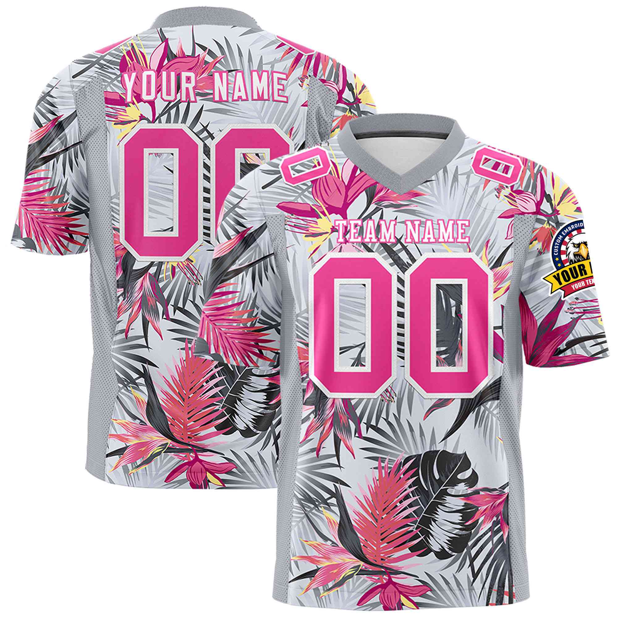 Custom Personalized Football Jersey with Vibrant Flower Leaf Pattern