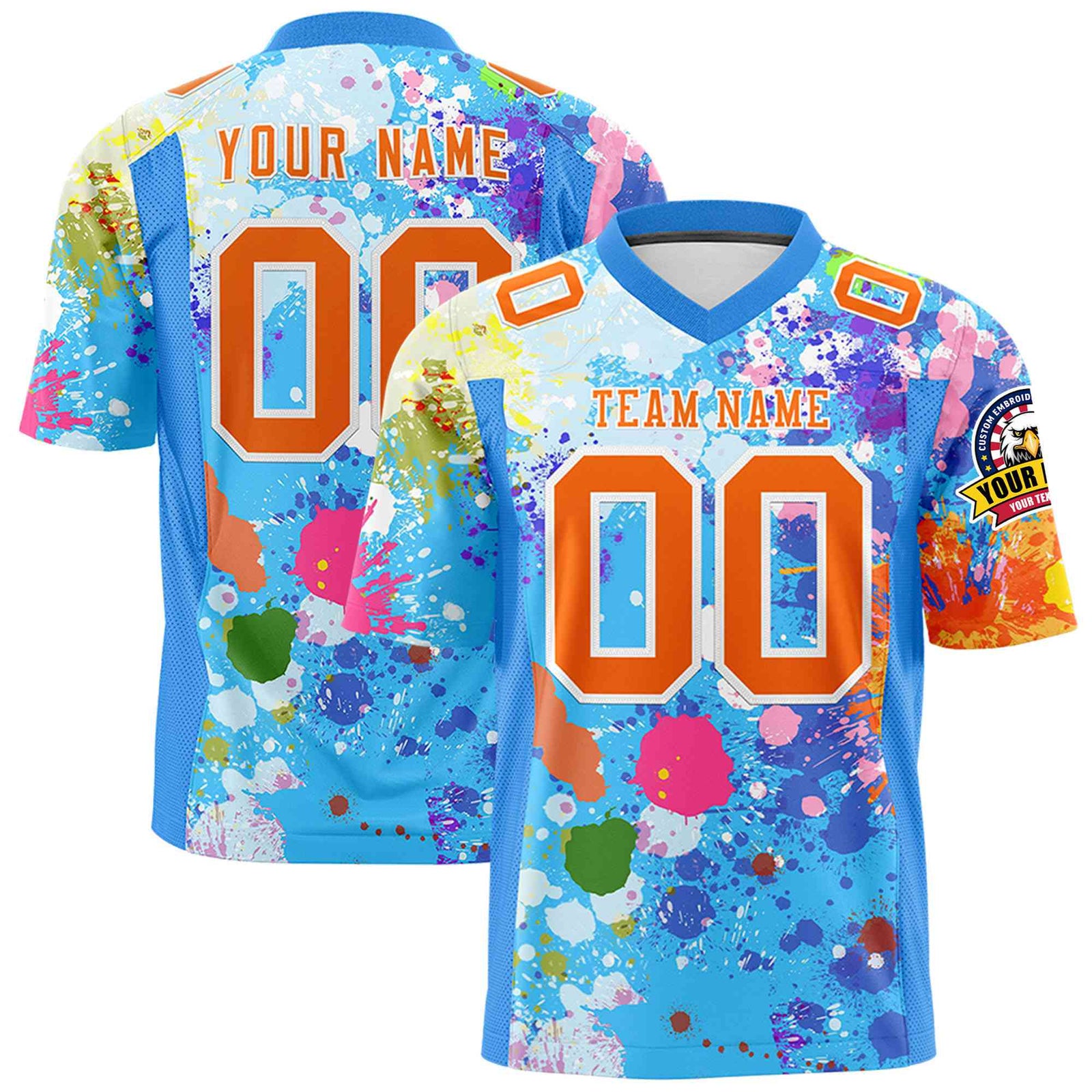 Custom Personalized Sublimated Football Jersey Personalized Paint Splatter Design