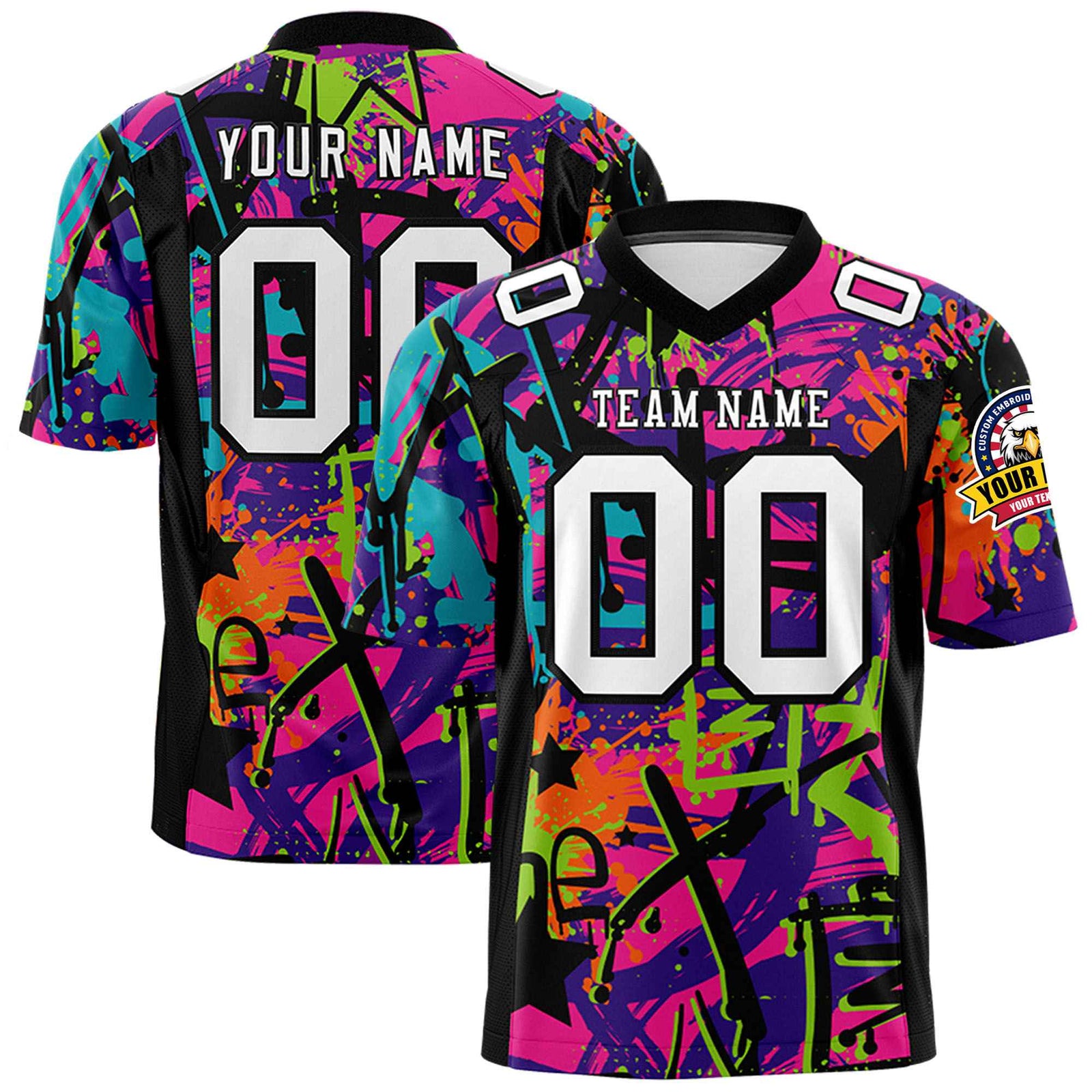 Custom Personalized Design Your Own Football Jersey - Unique Colorful Graffiti Style