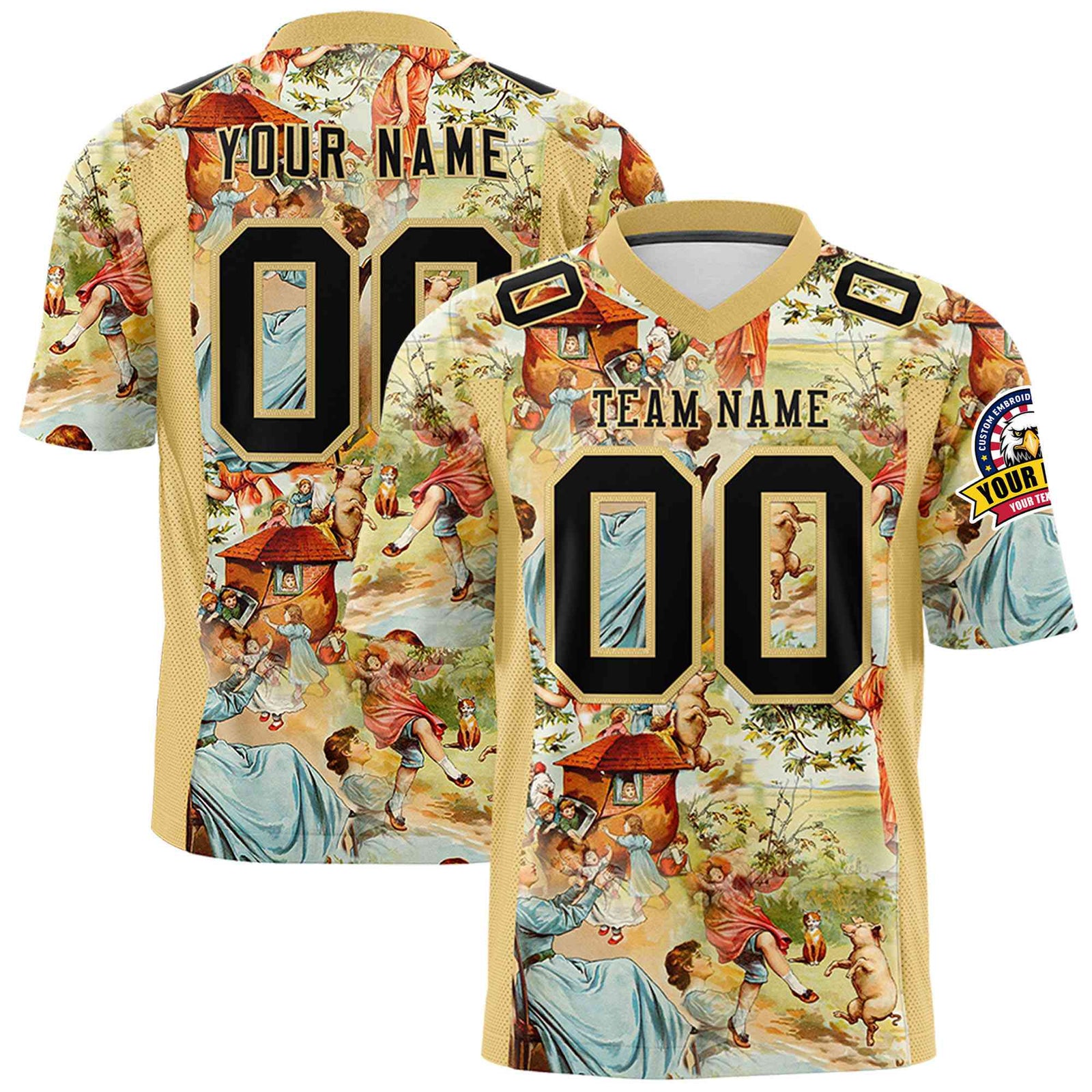 Custom Personalized Football Jersey - Vintage Storybook Design Personalized Name & Number