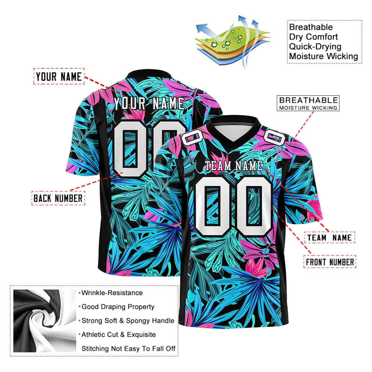Custom Personalized Football Jersey - Tropical Paradise Design Personalized Name & Number