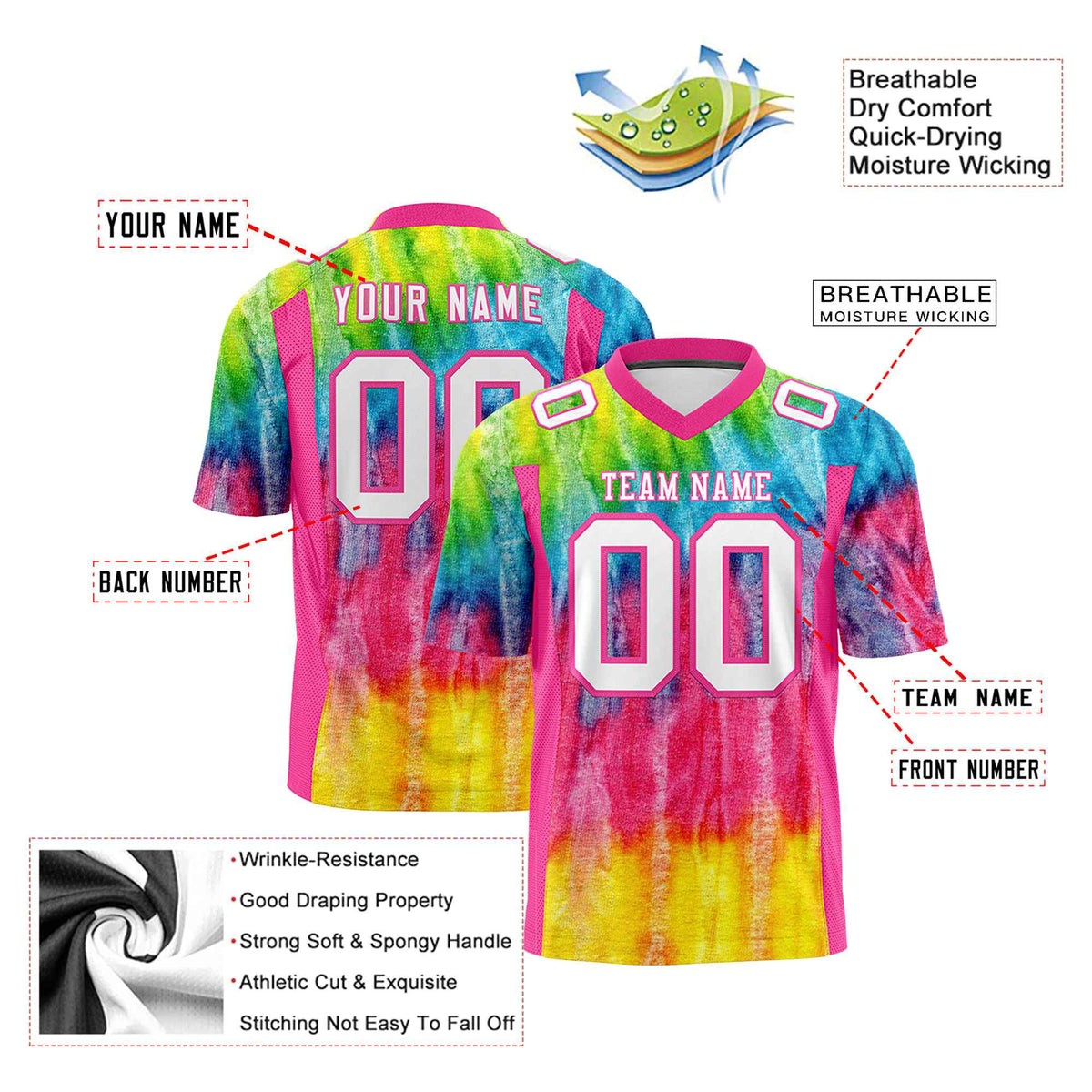 Custom Personalized Football Jersey Tie-Dye Vibes - Personalized Name & Number