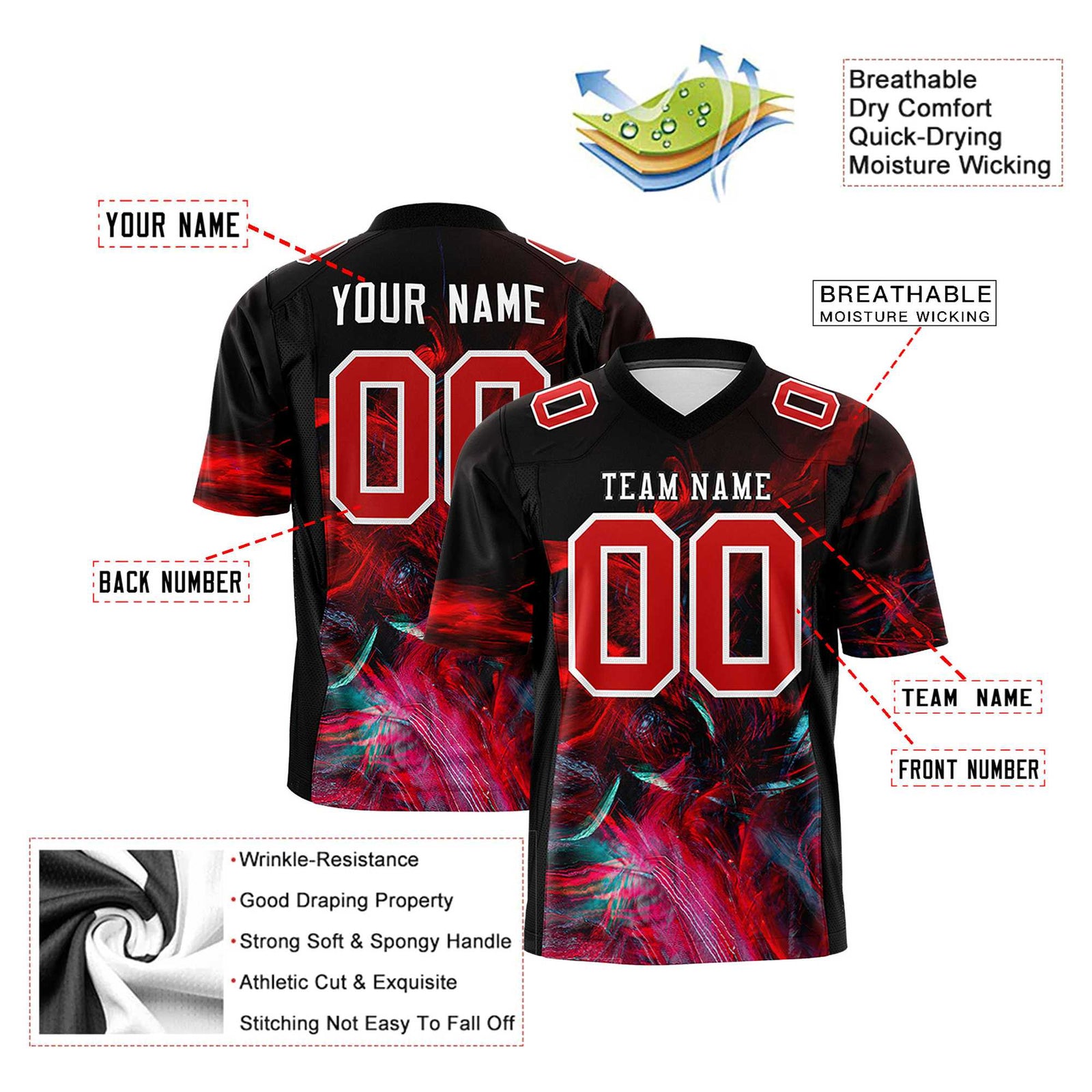 Custom Personalized Football Jersey Fiery Design - Personalized Name & Number