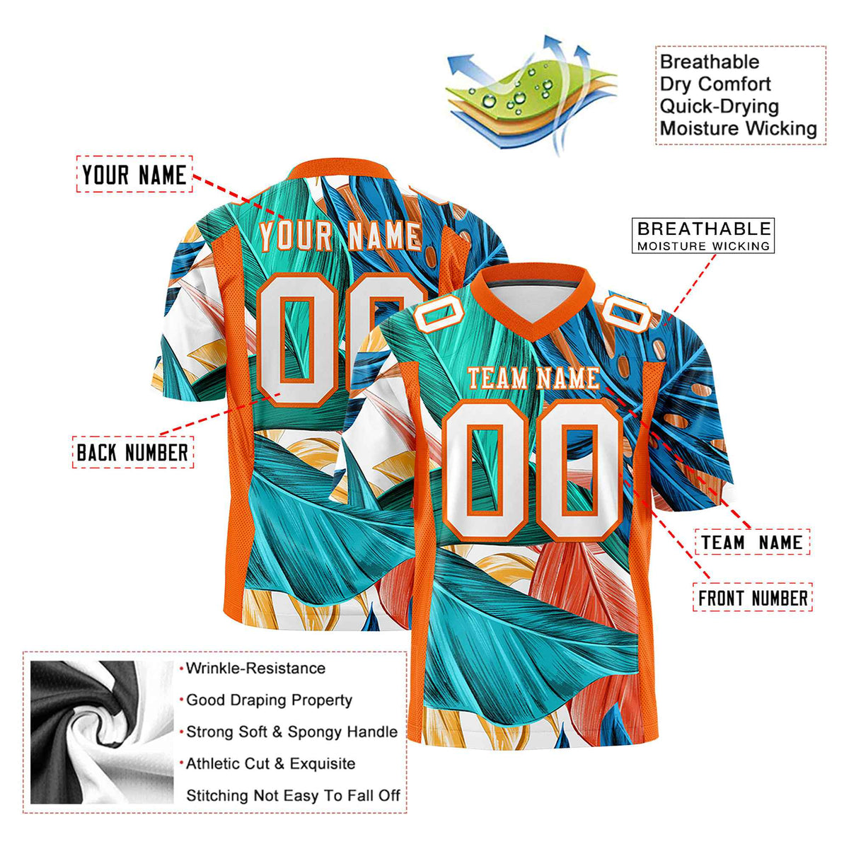 Custom Personalized Football Jersey Tropical Leaf - Personalized Name & Number