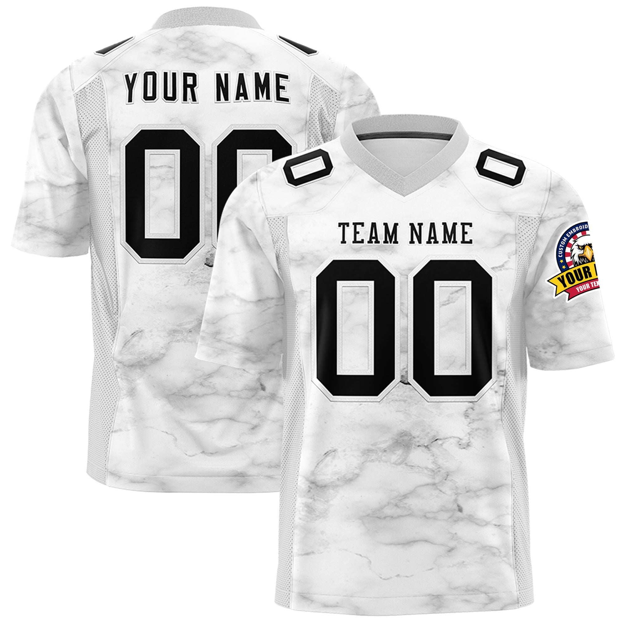 Custom Football Gray Jersey - Marble Elegance Personalized Name & Number