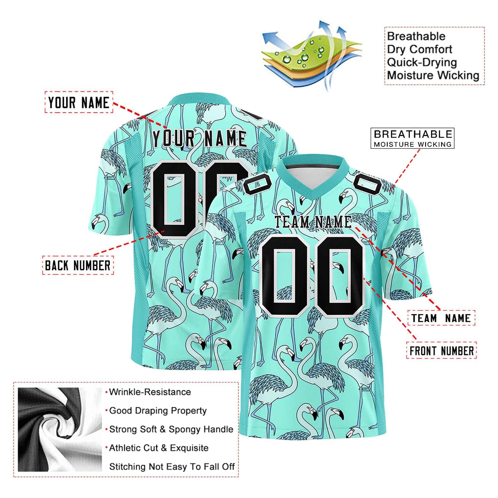 Custom Football Jersey Tropical Flamingo - Personalized Name & Number