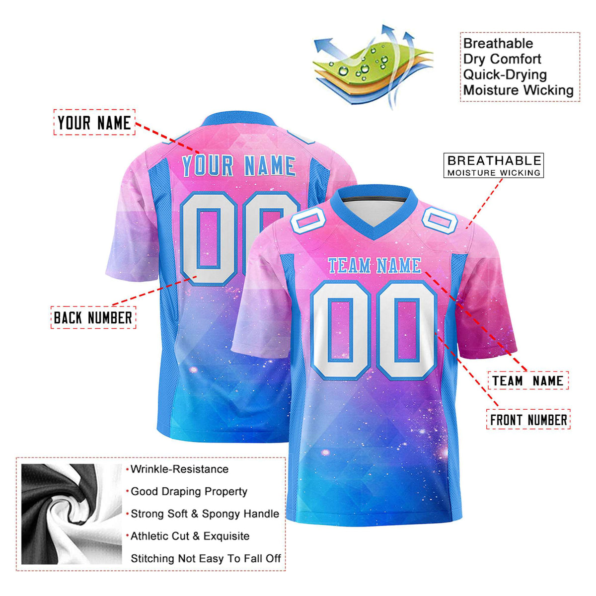 Custom Football Jersey Cosmic Galaxy - Personalized Name & Number