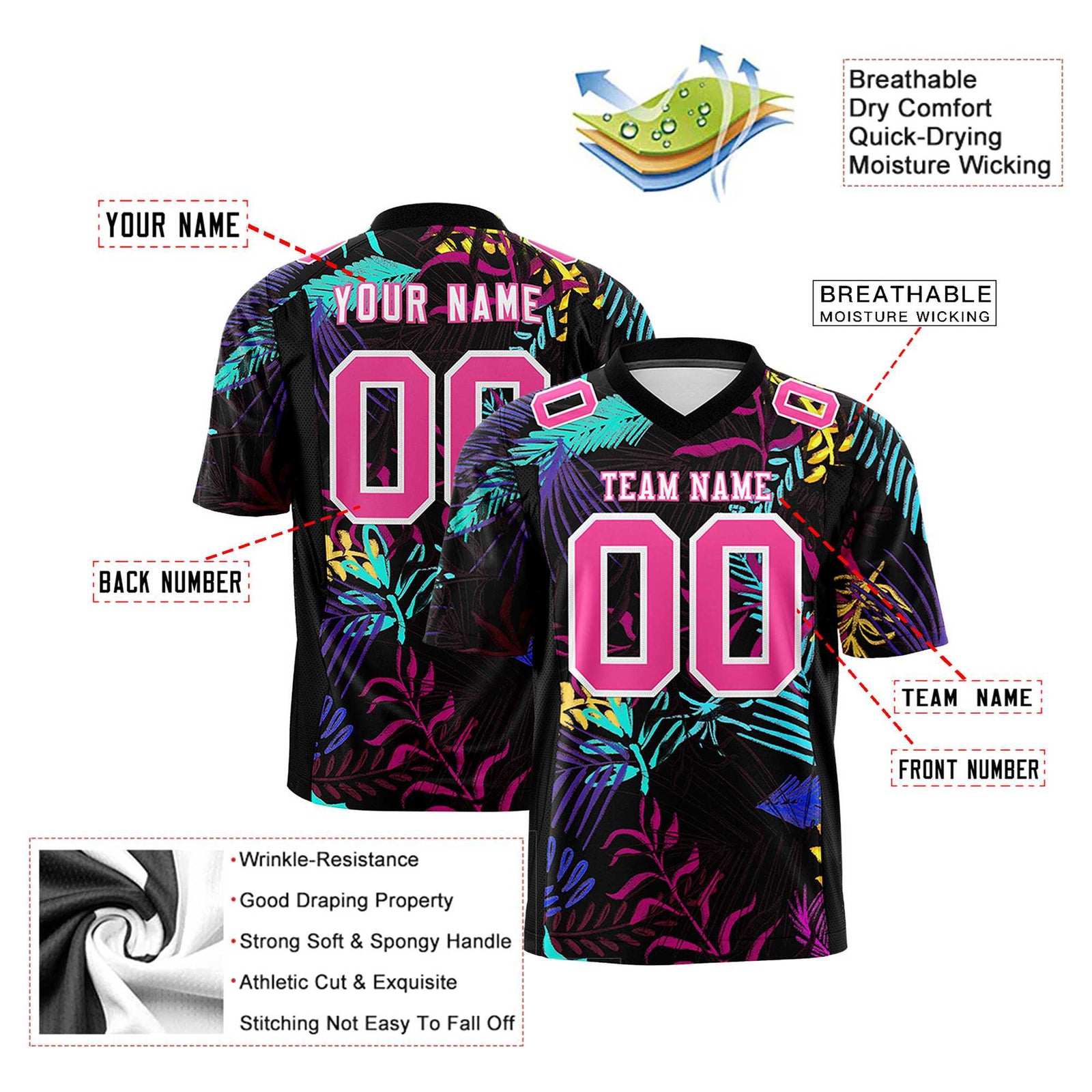 Custom Tropical Leaf Football Jersey | Customizable Name & Number