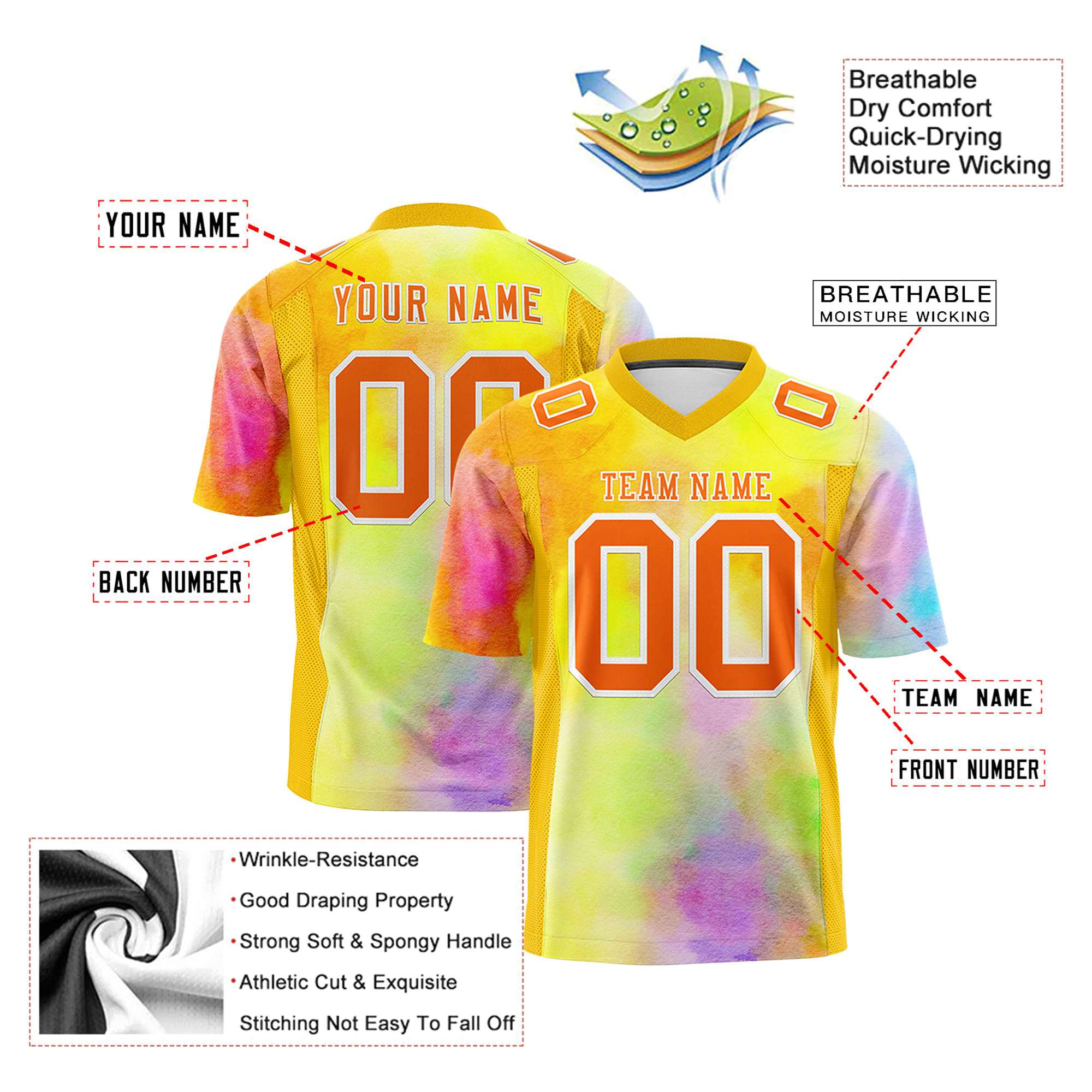 Custom Yellow Football Jersey | Customizable Name & Number Vibrant Colors