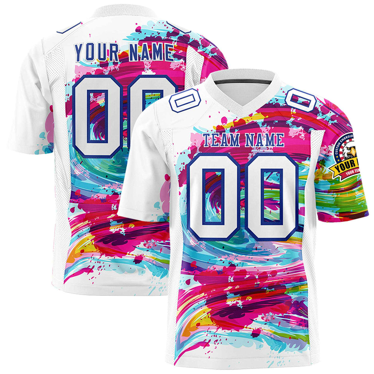 Custom Abstract Paint Splash Football Jersey | Sublimated Design Customizable Name &amp; Number