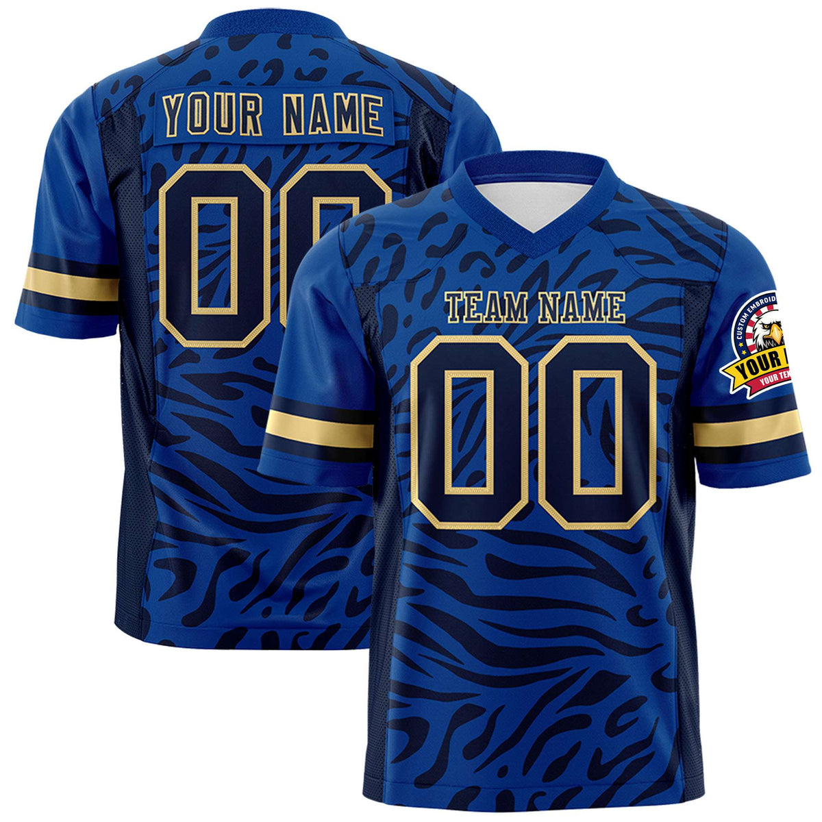 Custom Royal Blue Navy-Khaki Mesh Zebra Style Football Jersey