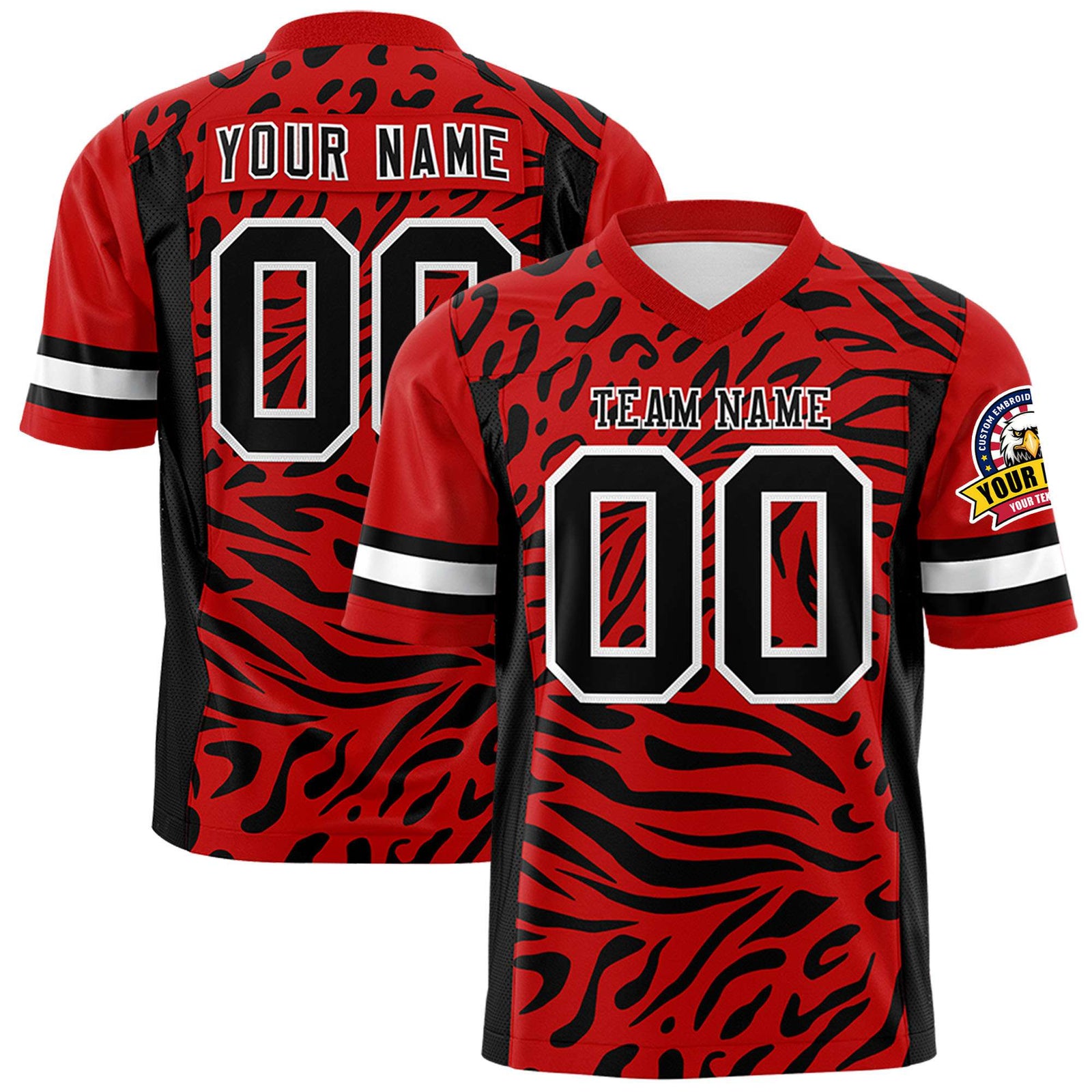 Custom Red Black-White Mesh Zebra Style Football Jersey