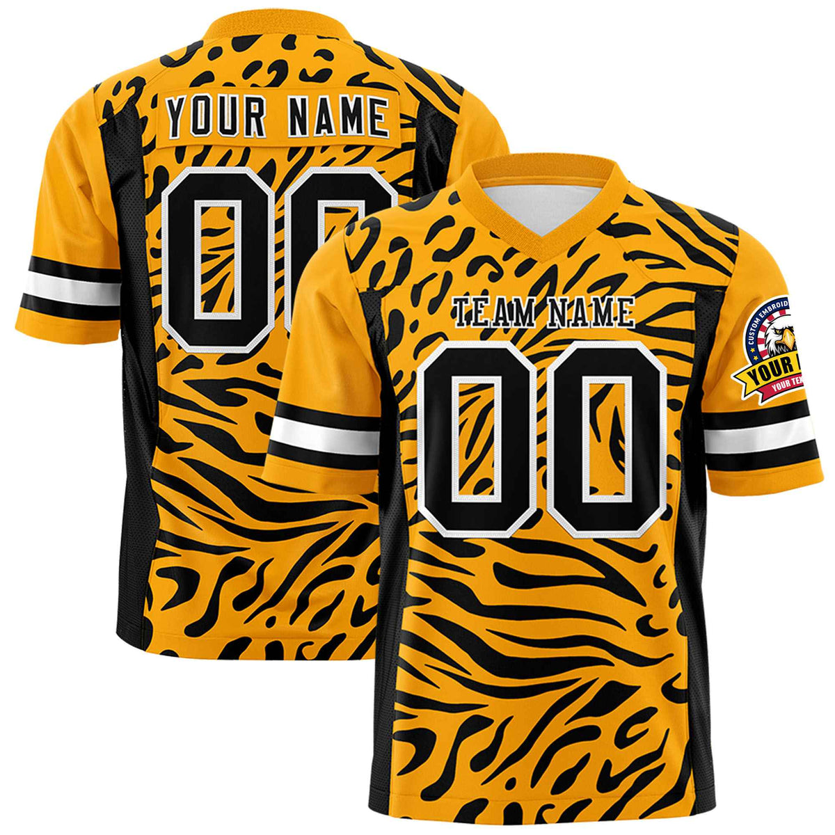 Custom Yellow Black-White Mesh Zebra Style Football Jersey