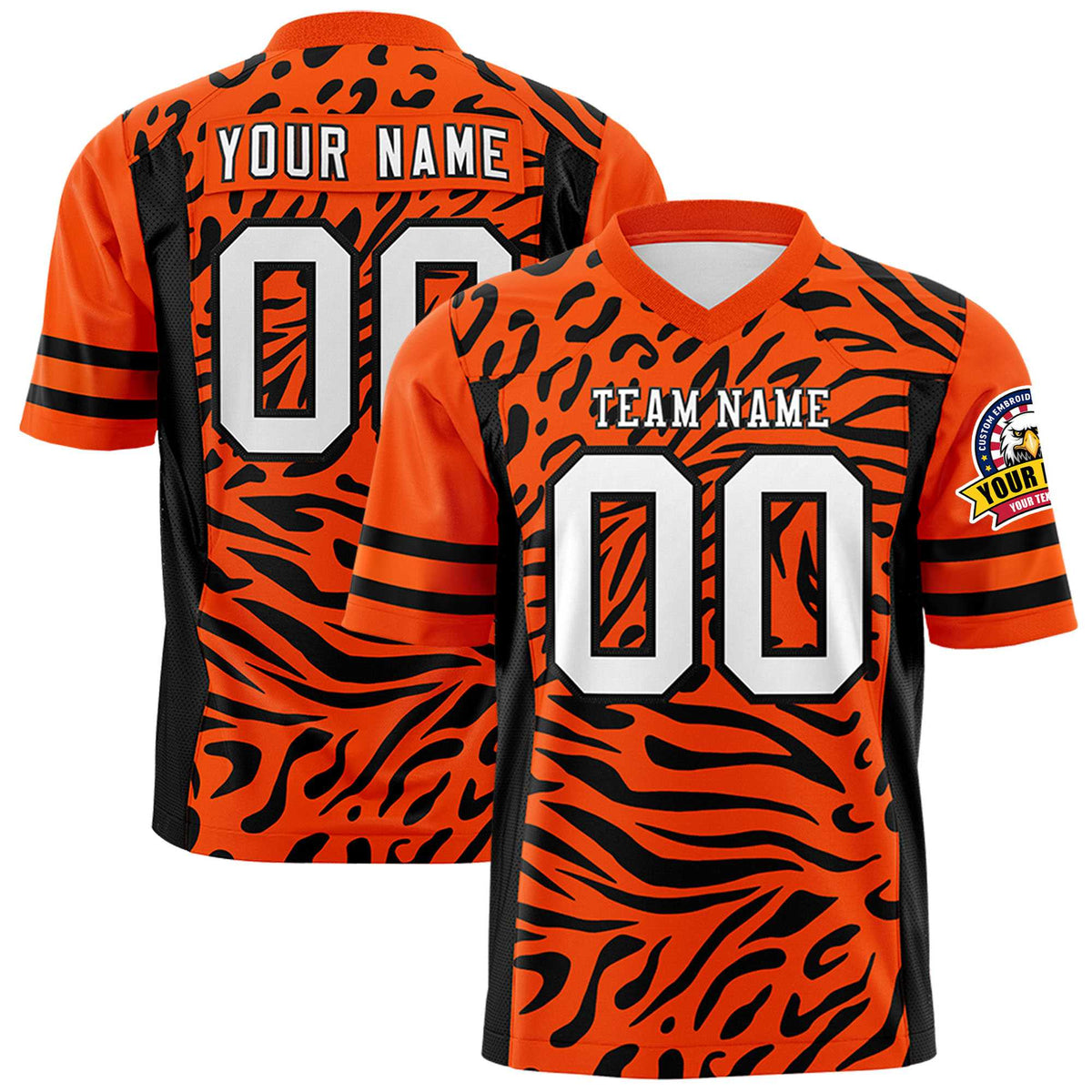 Custom Orange White-Black Mesh Zebra Style Football Jersey