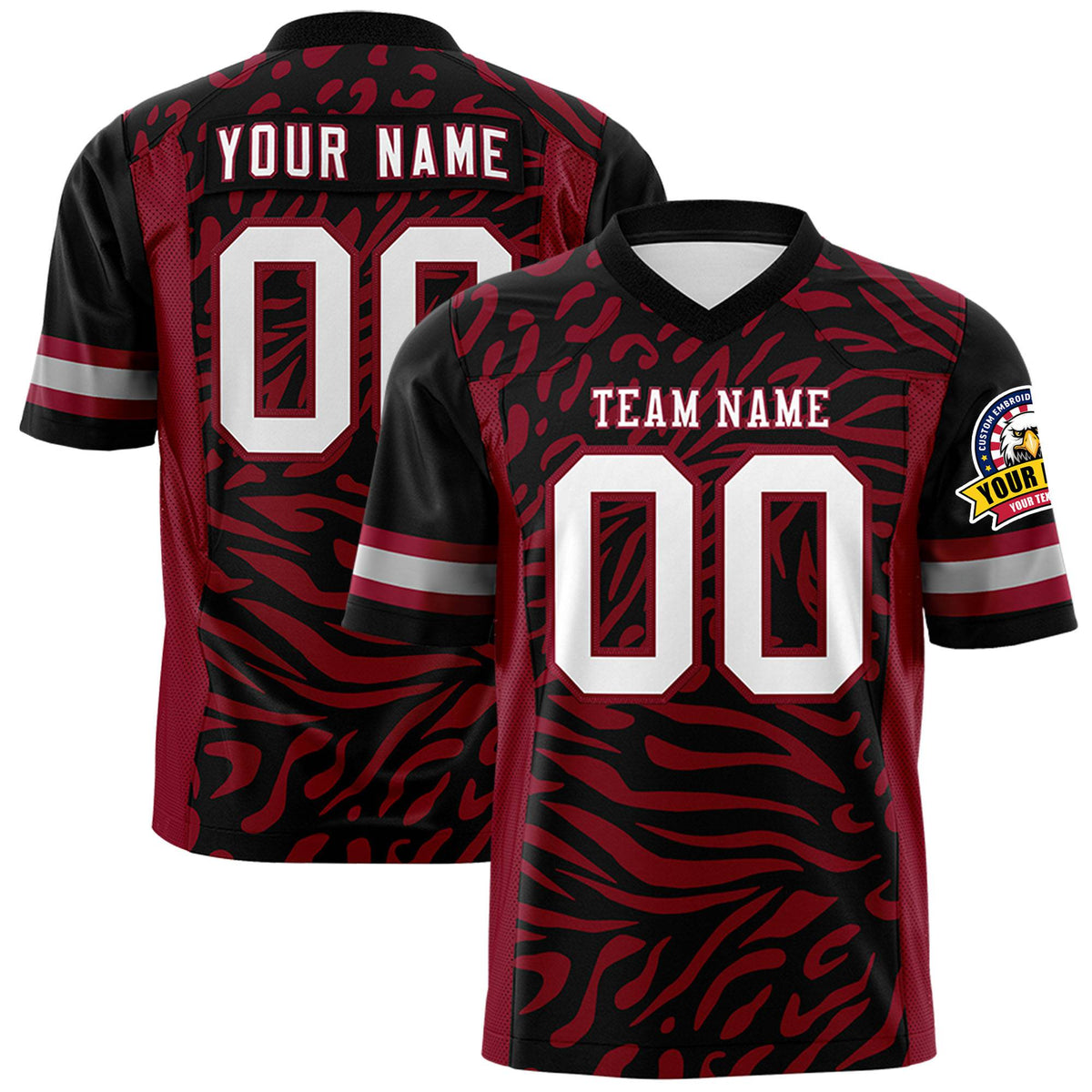 Custom Crimson Black-White Mesh Zebra Style Football Jersey