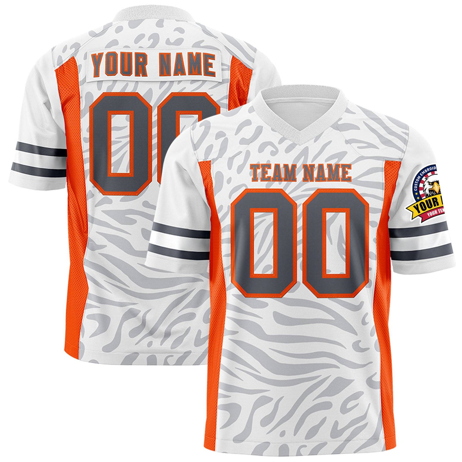 Custom White Orange-Gray Mesh Zebra Style Football Jersey