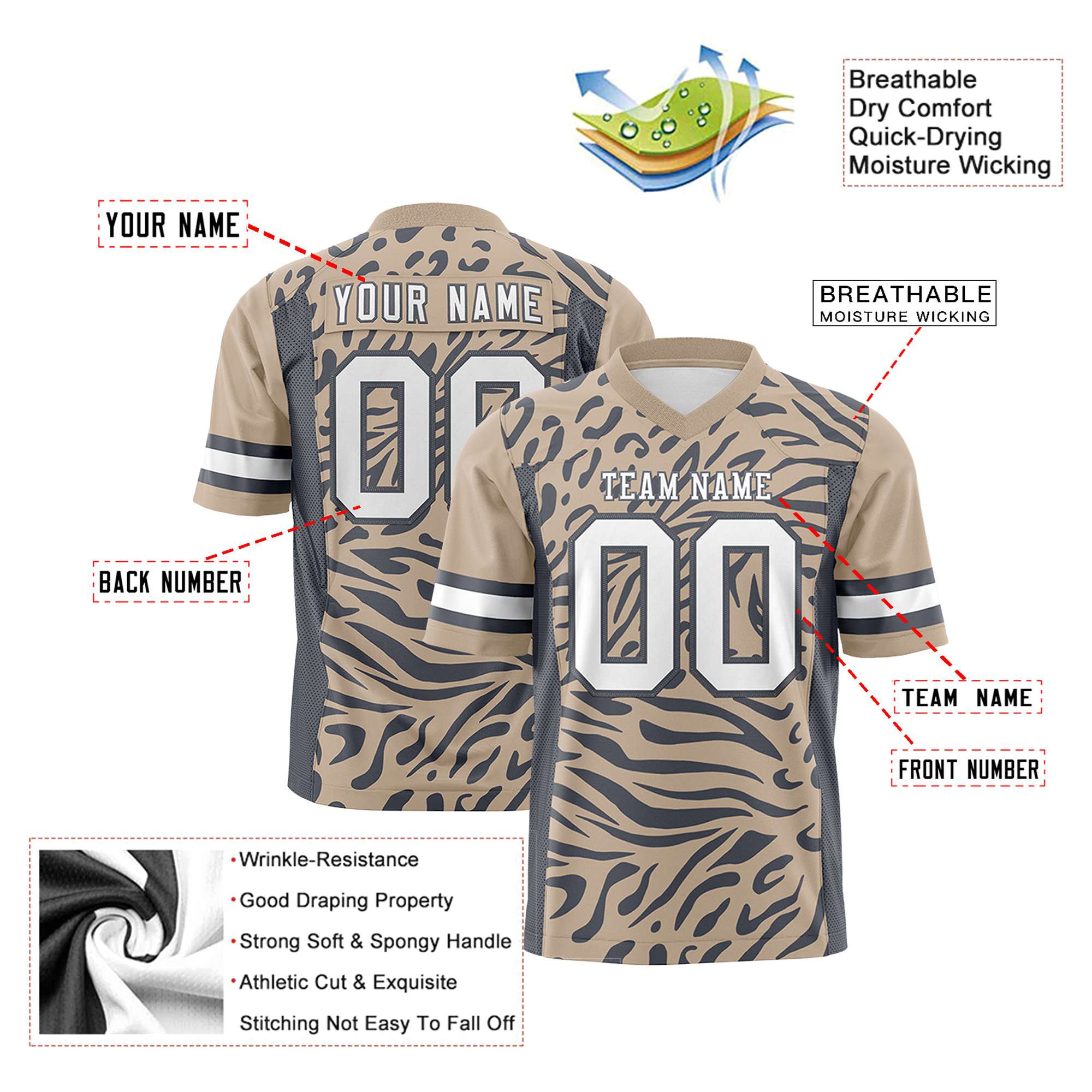 Custom Light Taupe White-Dark Gray Mesh Zebra Style Football Jersey