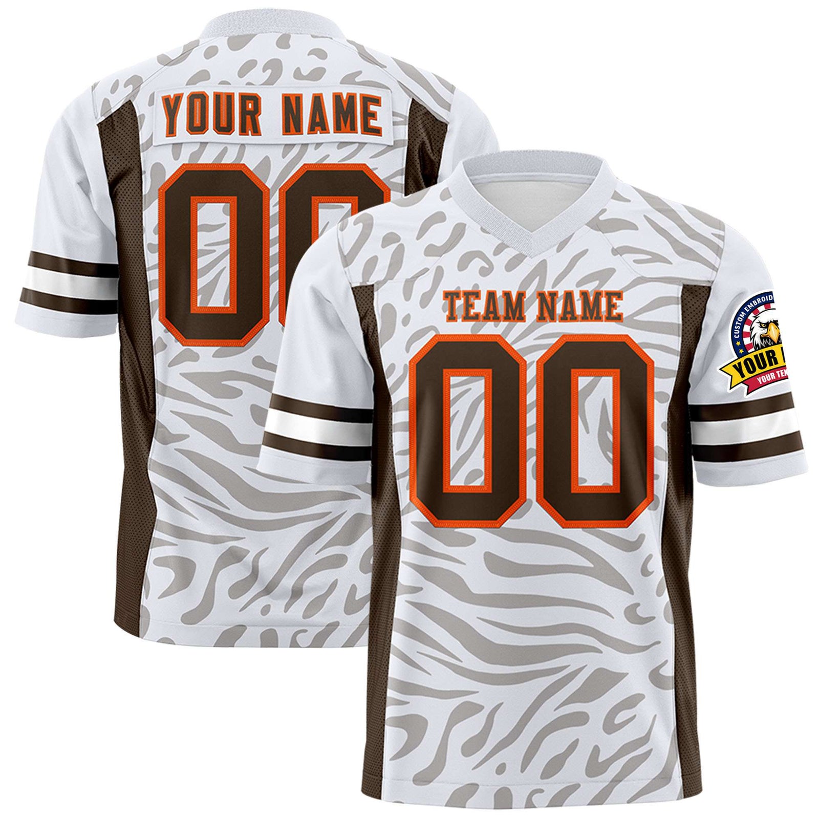 Custom White Brown-Gray Mesh Zebra Style Football Jersey
