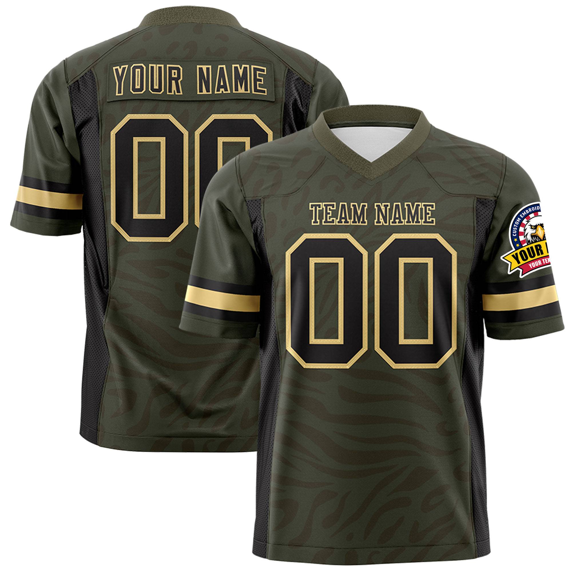 Custom Olive Black-Khaki Mesh Zebra Style Football Jersey