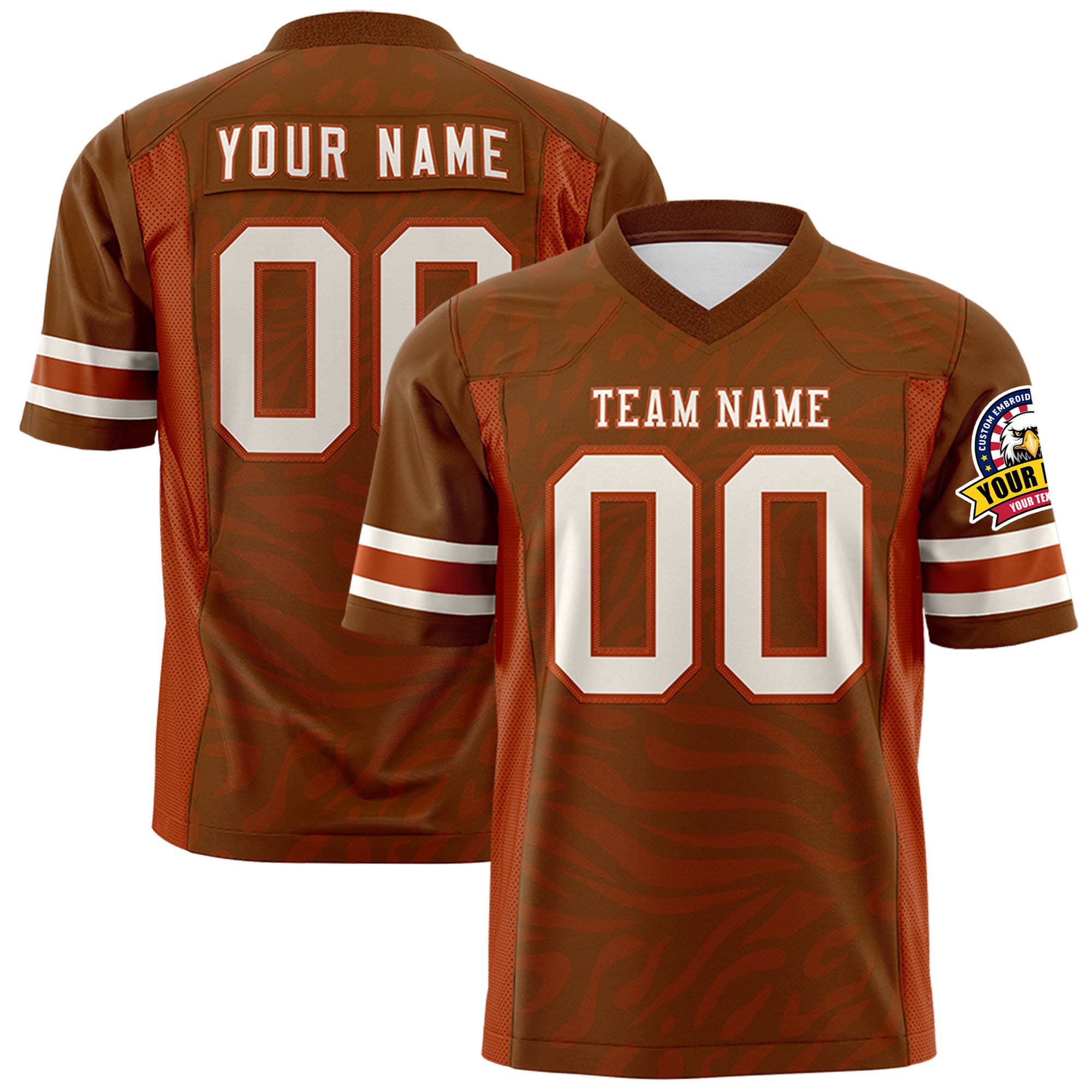 Custom Light Brown-Texas Orange-White Mesh Zebra Style Football Jersey