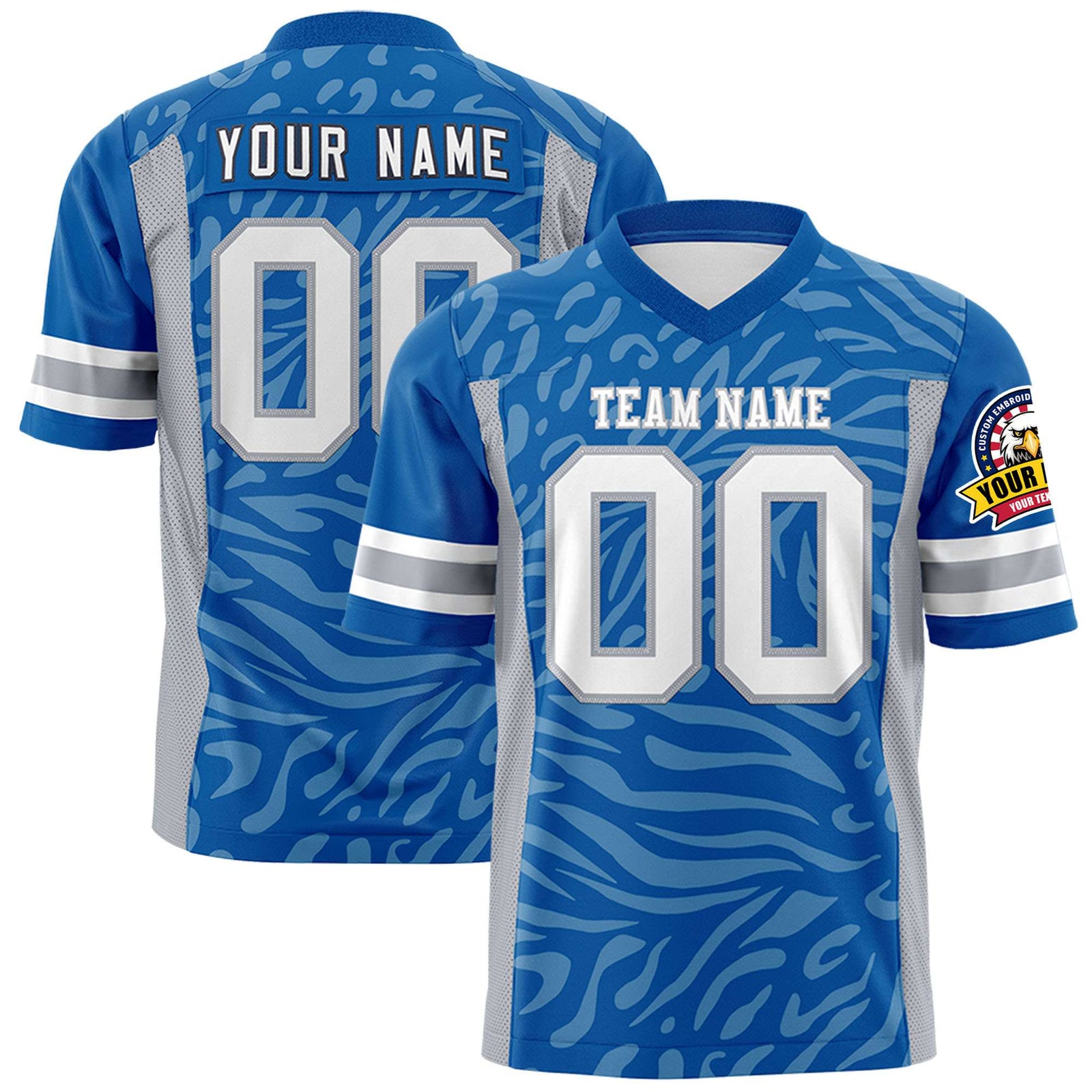 Custom Royal Blue Gray-White Mesh Zebra Style Football Jersey