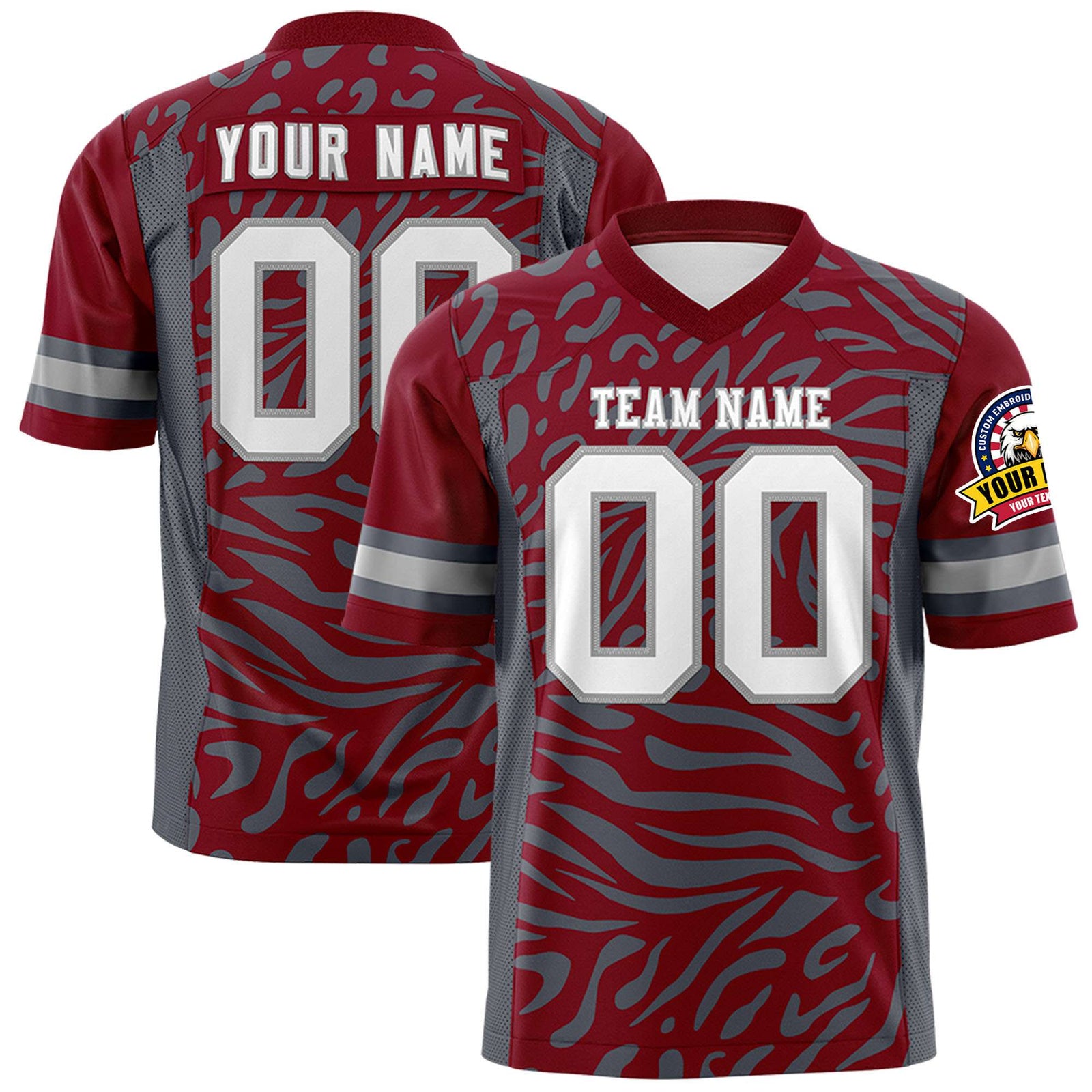 Custom Crimson Gray-White Mesh Zebra Style Football Jersey