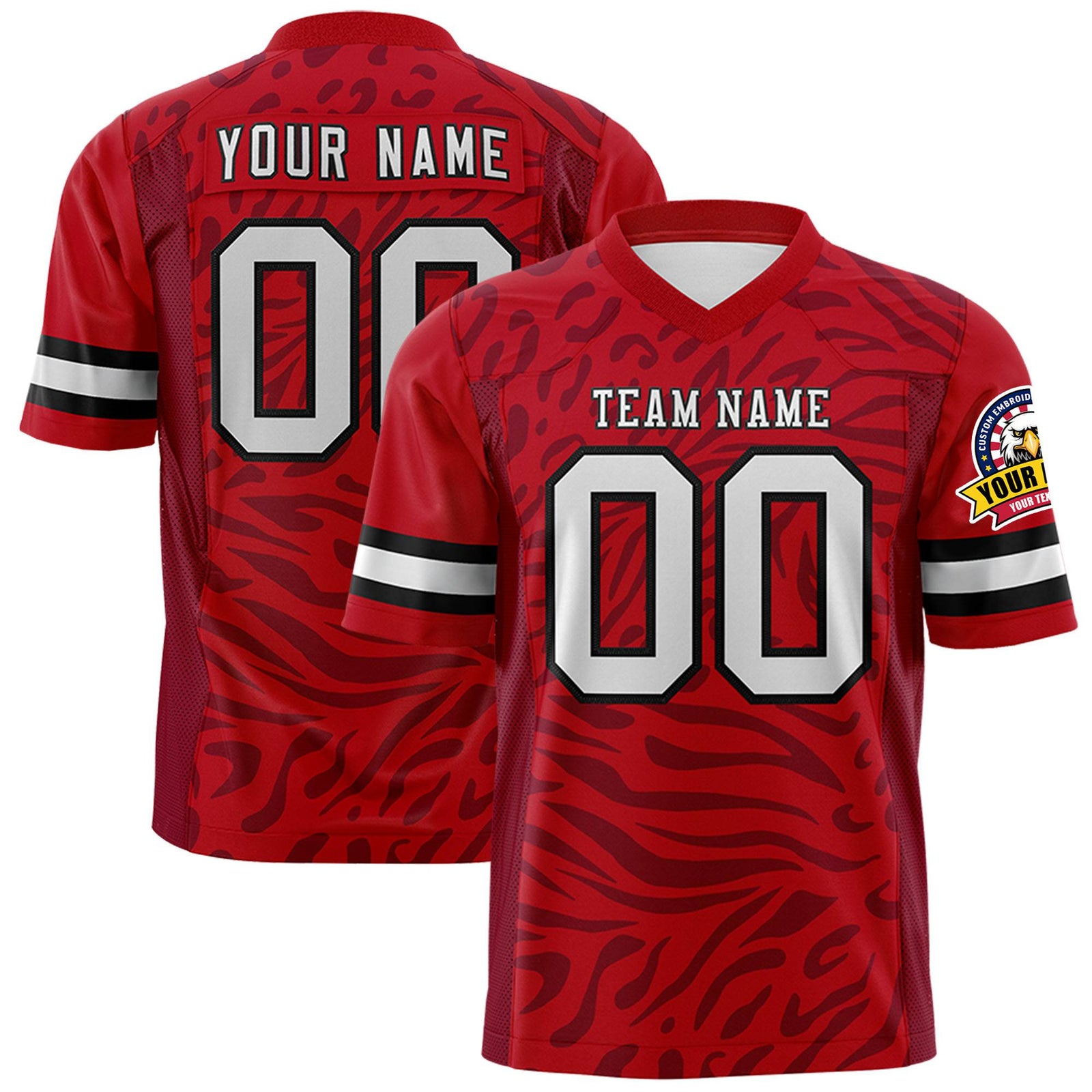 Custom Red Black-Light Gray Mesh Zebra Style Football Jersey