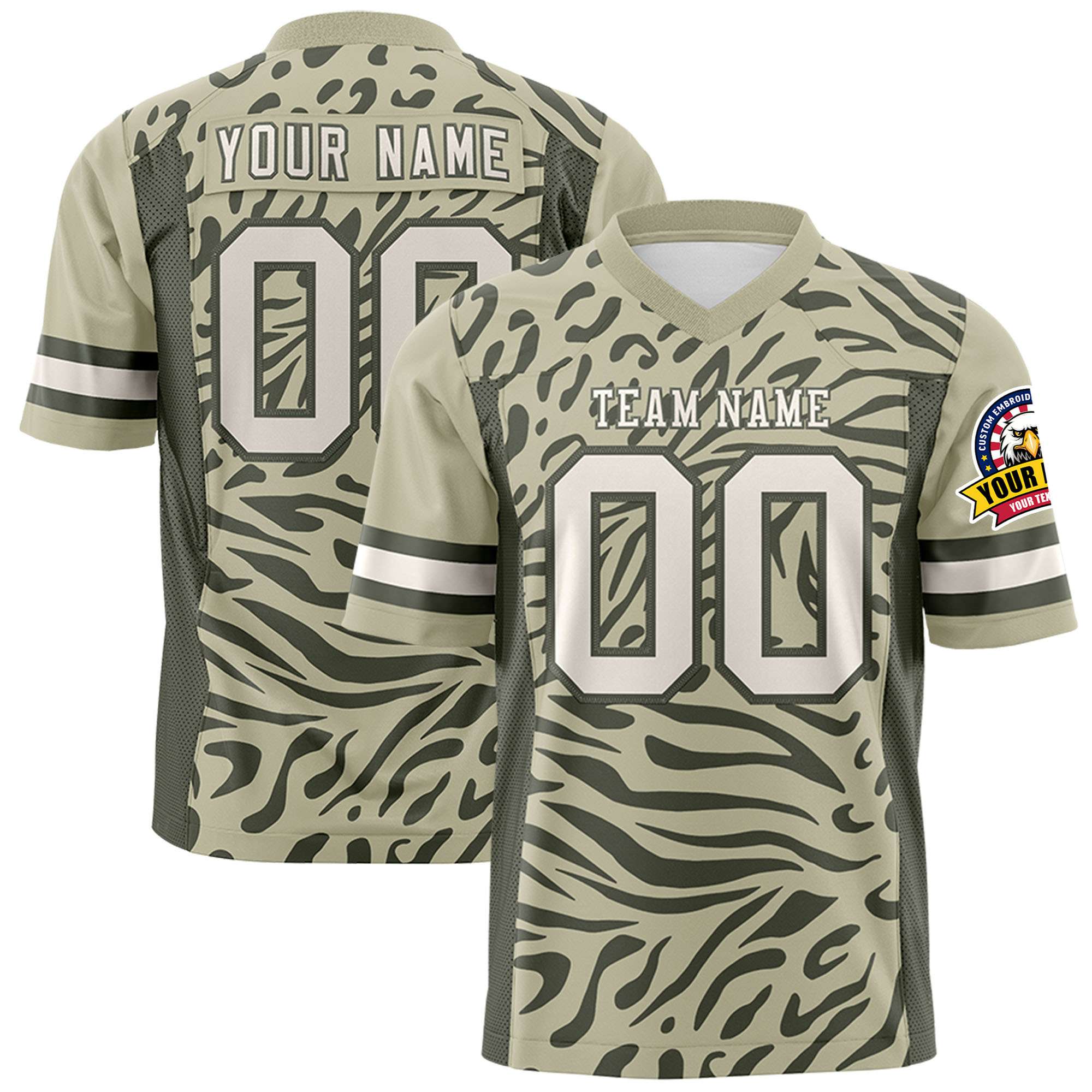 Custom Camel Olive-Khaki Mesh Zebra Style Football Jersey