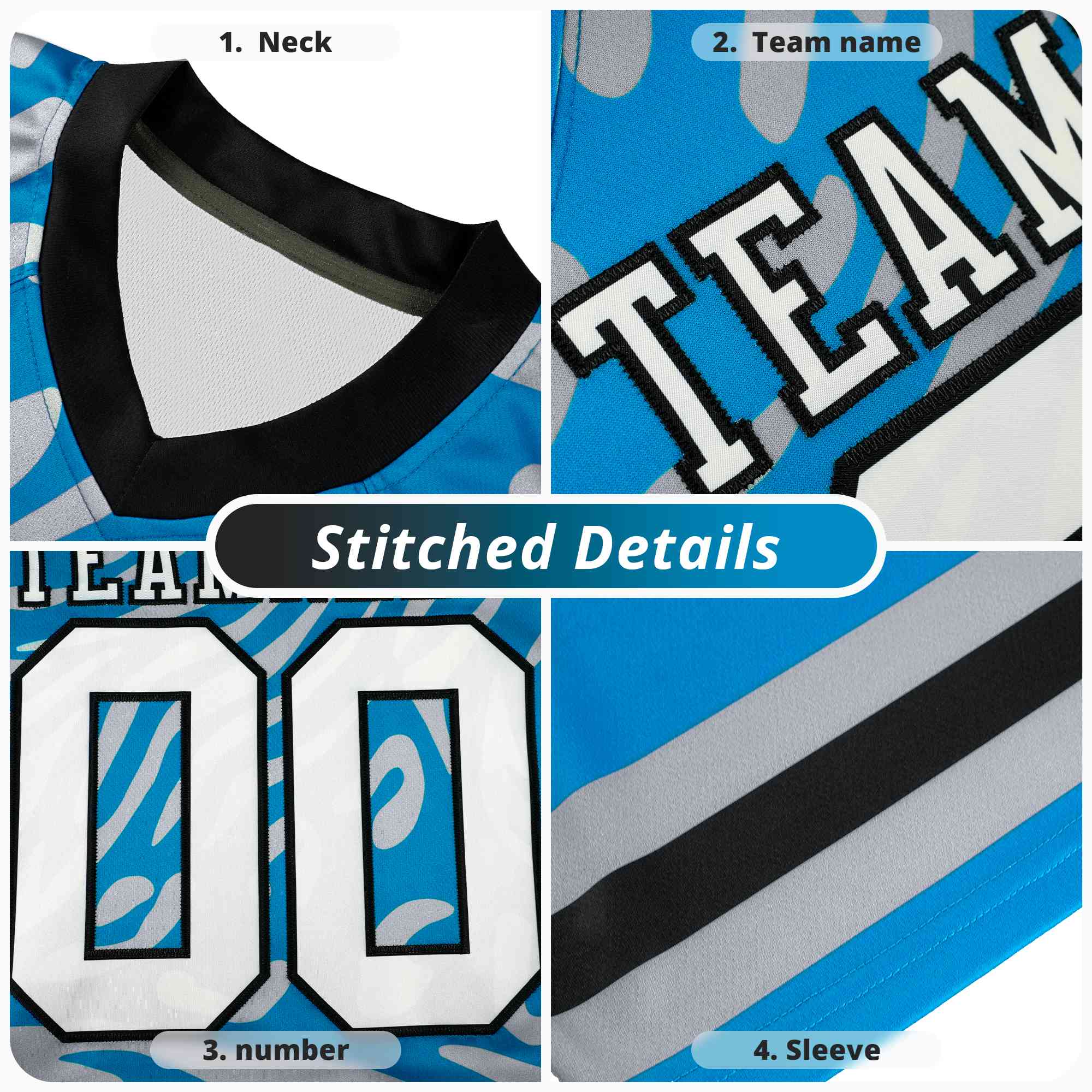 Custom Aqua Black-White Mesh Zebra Style Football Jersey