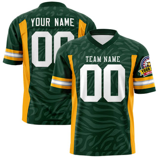 Custom Green Gold-White Mesh Zebra Style Football Jersey