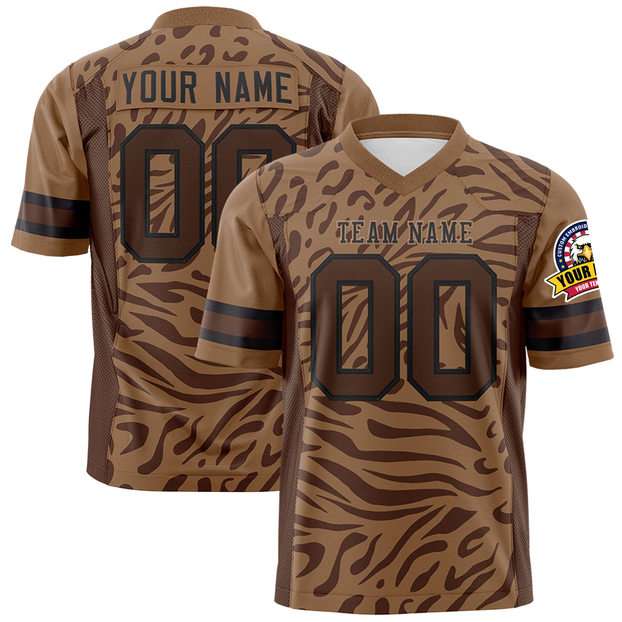 Custom Brown Black Mesh Zebra Style Football Jersey