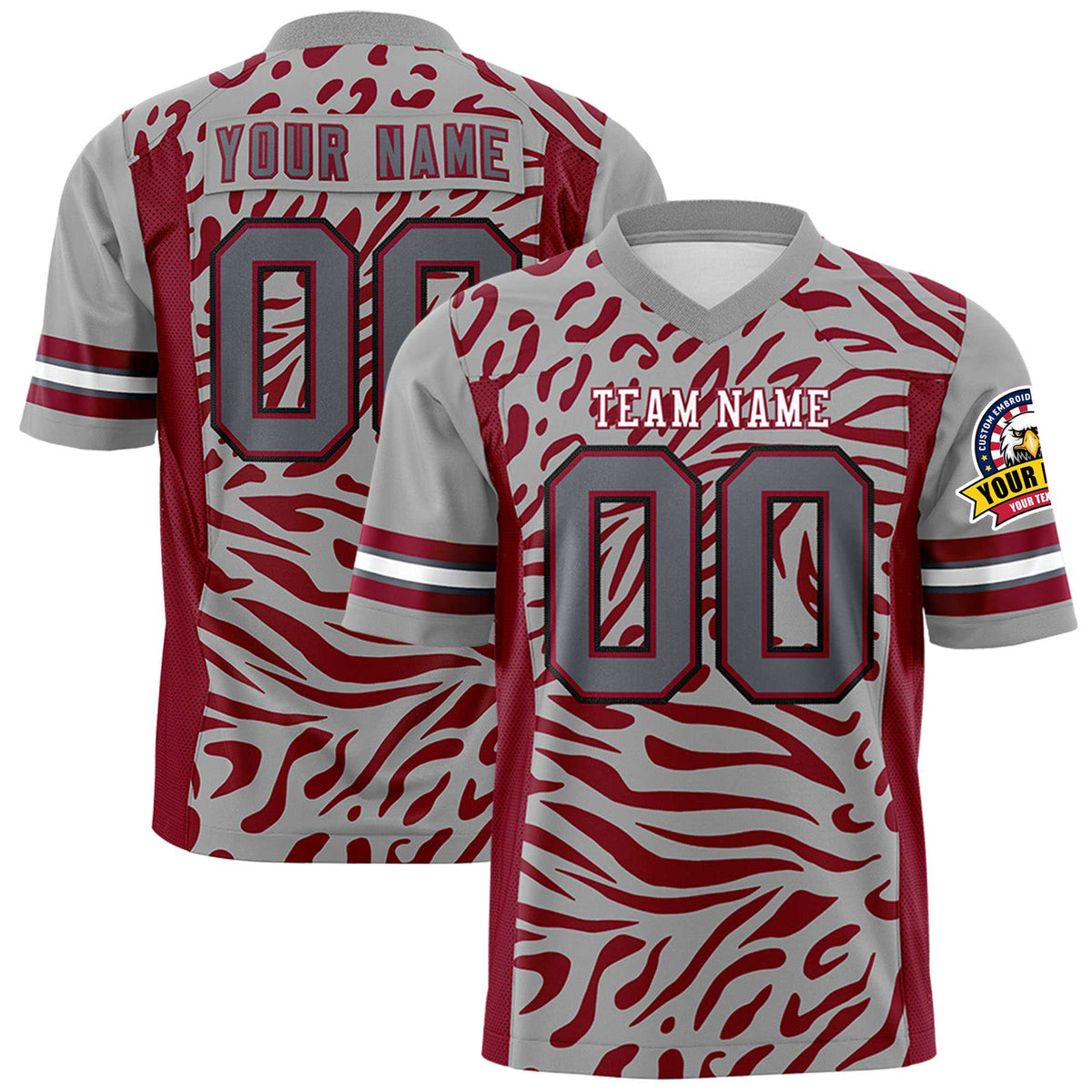 Custom Gray Crimson-White Mesh Zebra Style Football Jersey