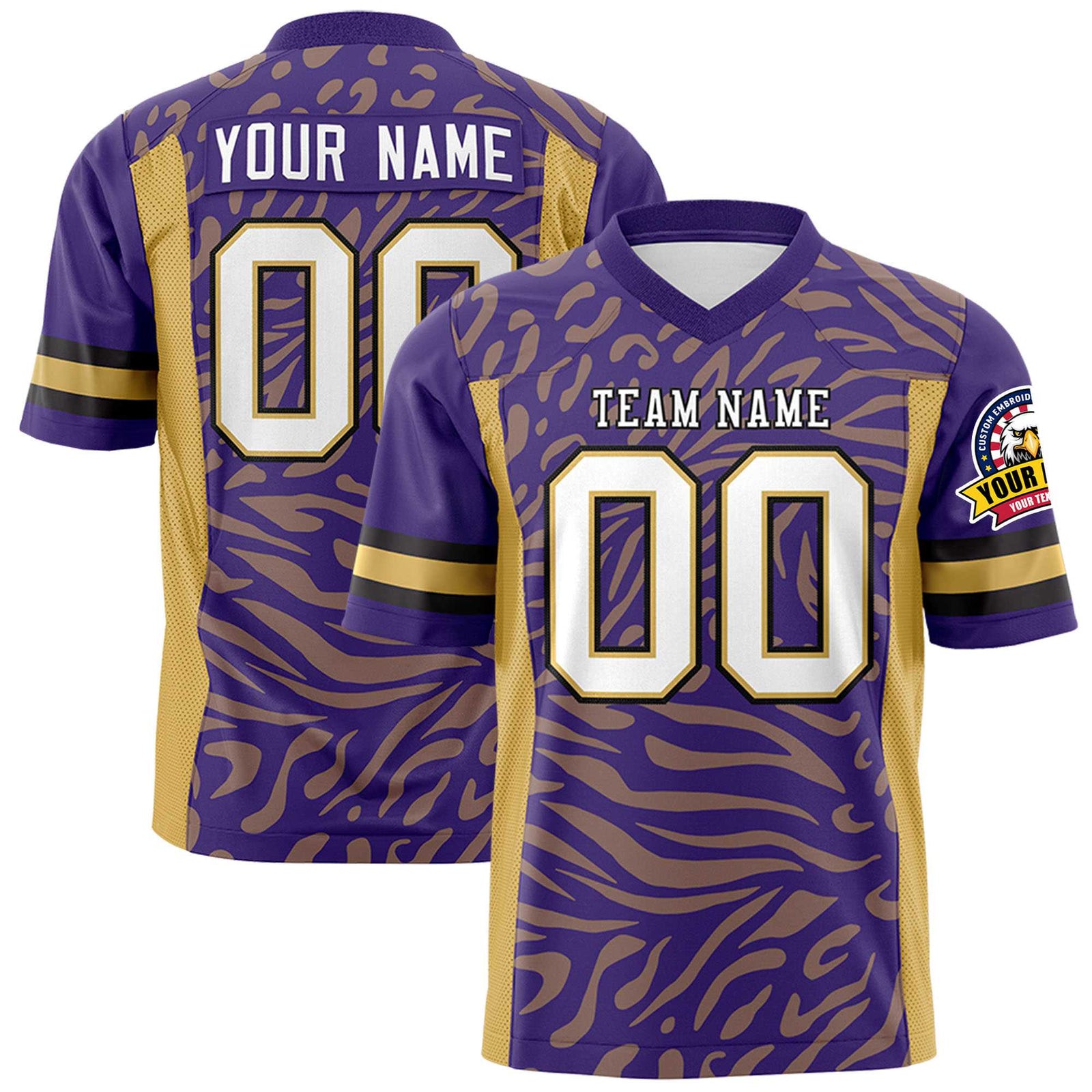 Custom Purple Old-Gold White Mesh Zebra Style Football Jersey
