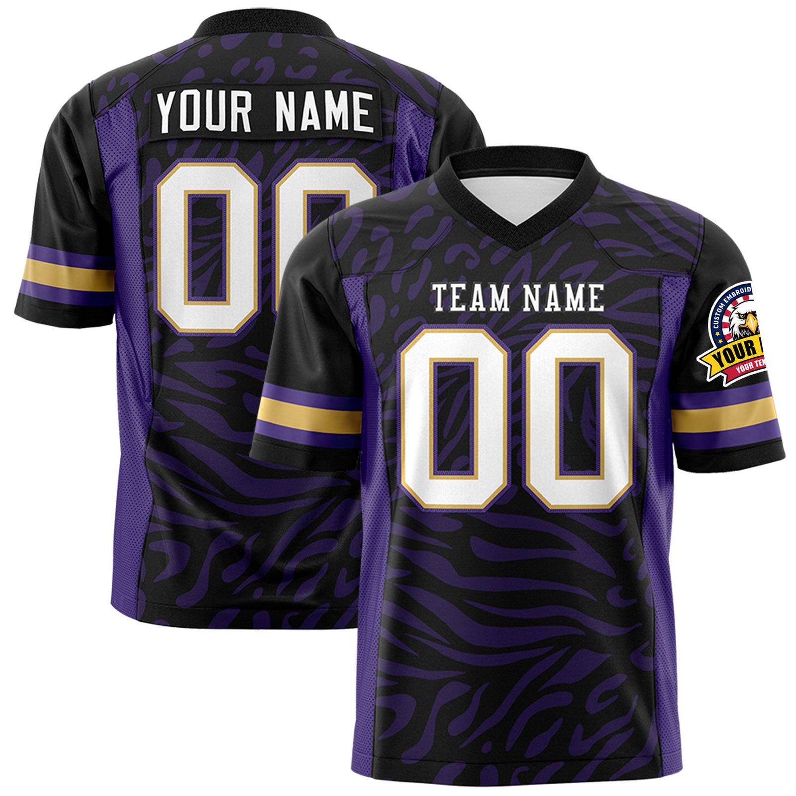 Custom Black Purple-White Mesh Zebra Style Football Jersey