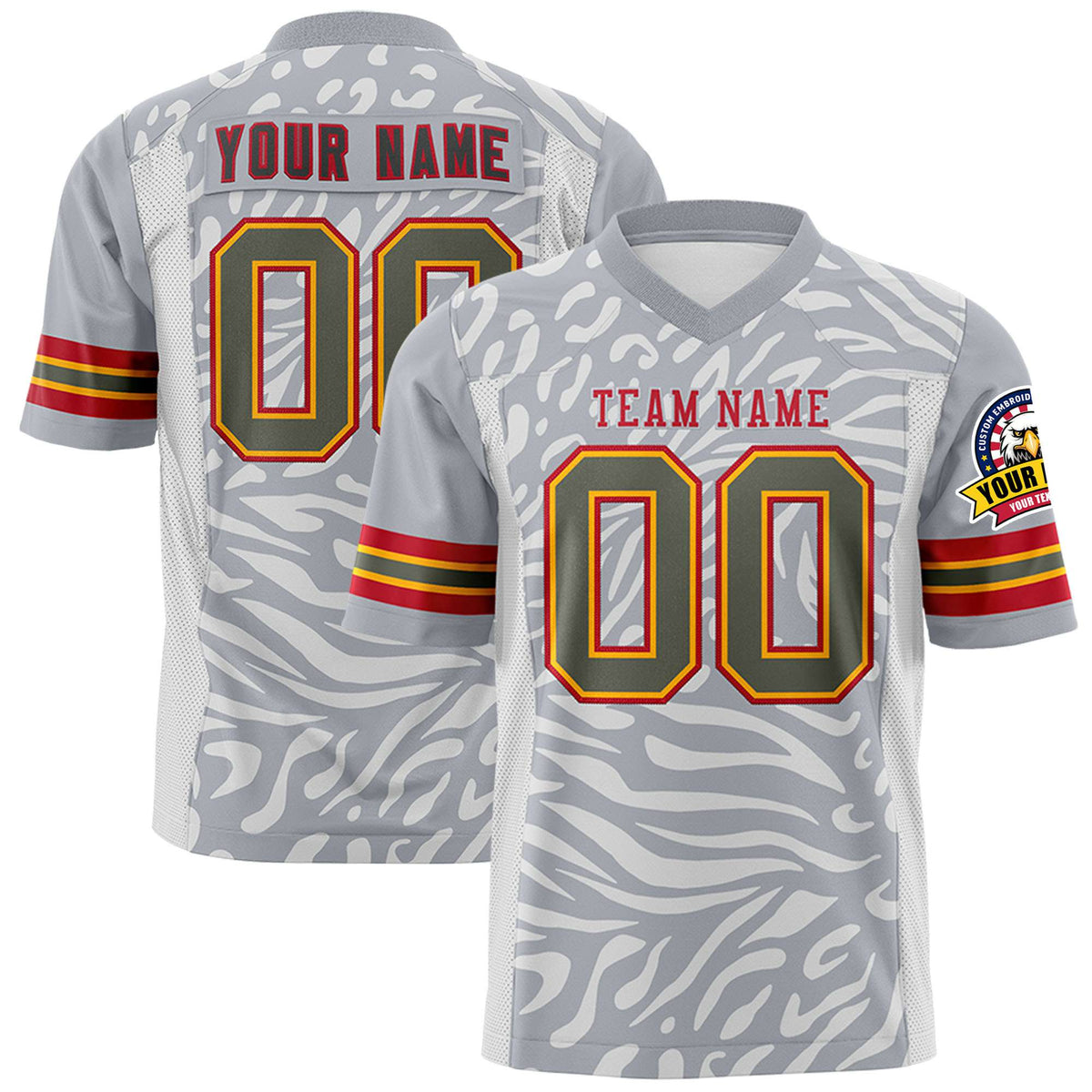 Custom Gray Red-Gold Mesh Zebra Style Football Jersey