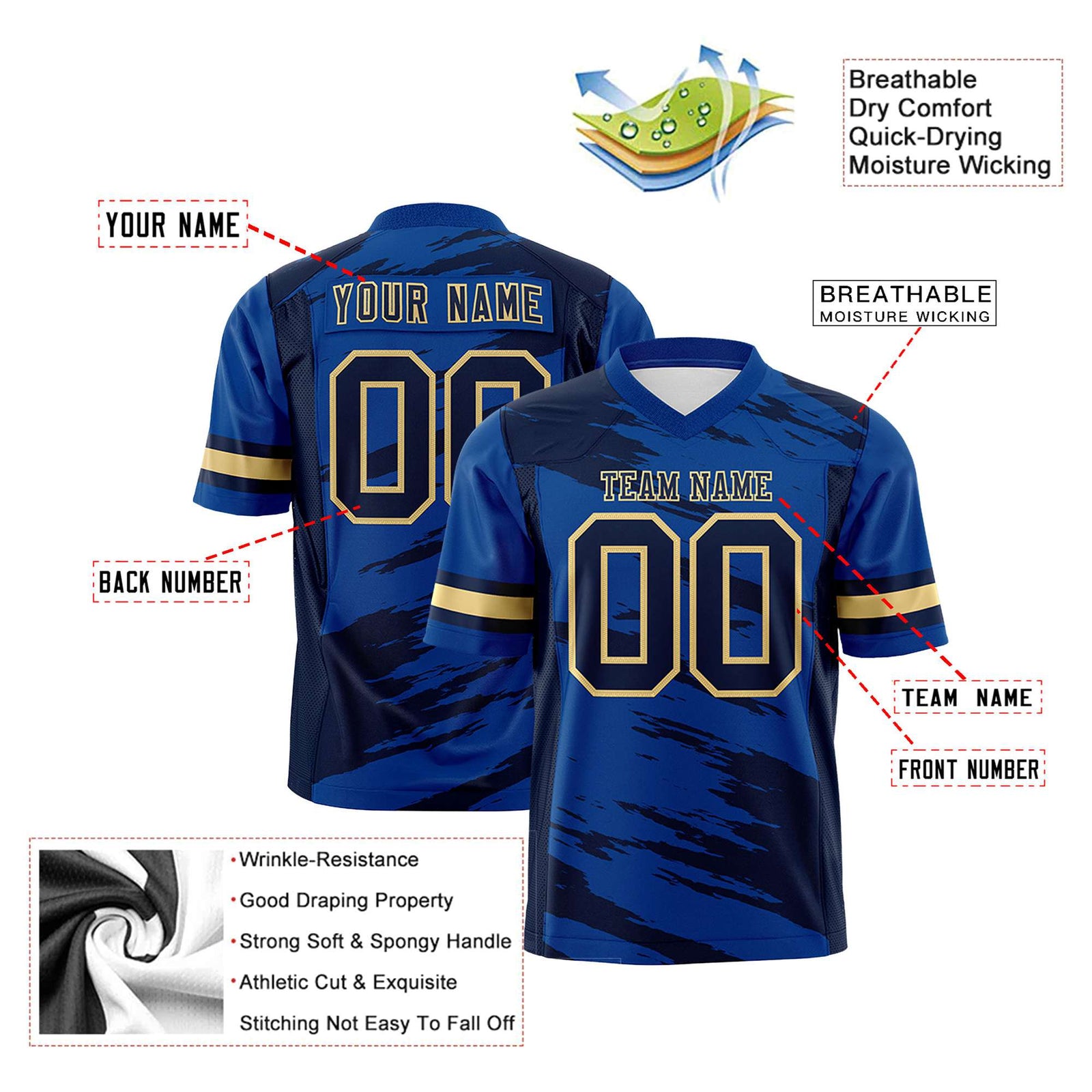 Custom Royal Blue-Navy Mesh Scratch Football Jersey