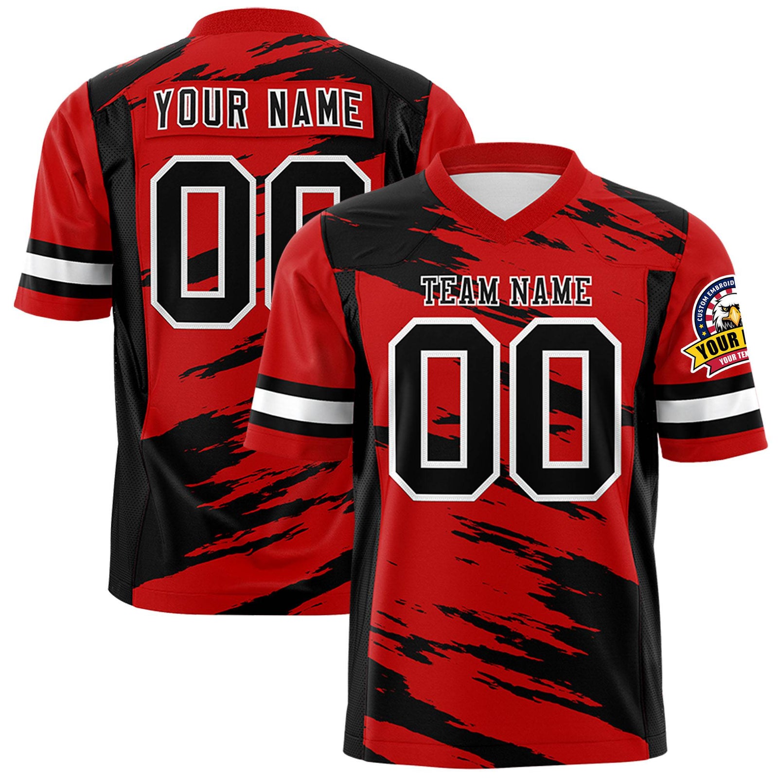 Custom Red-Black Mesh Scratch Football Jersey