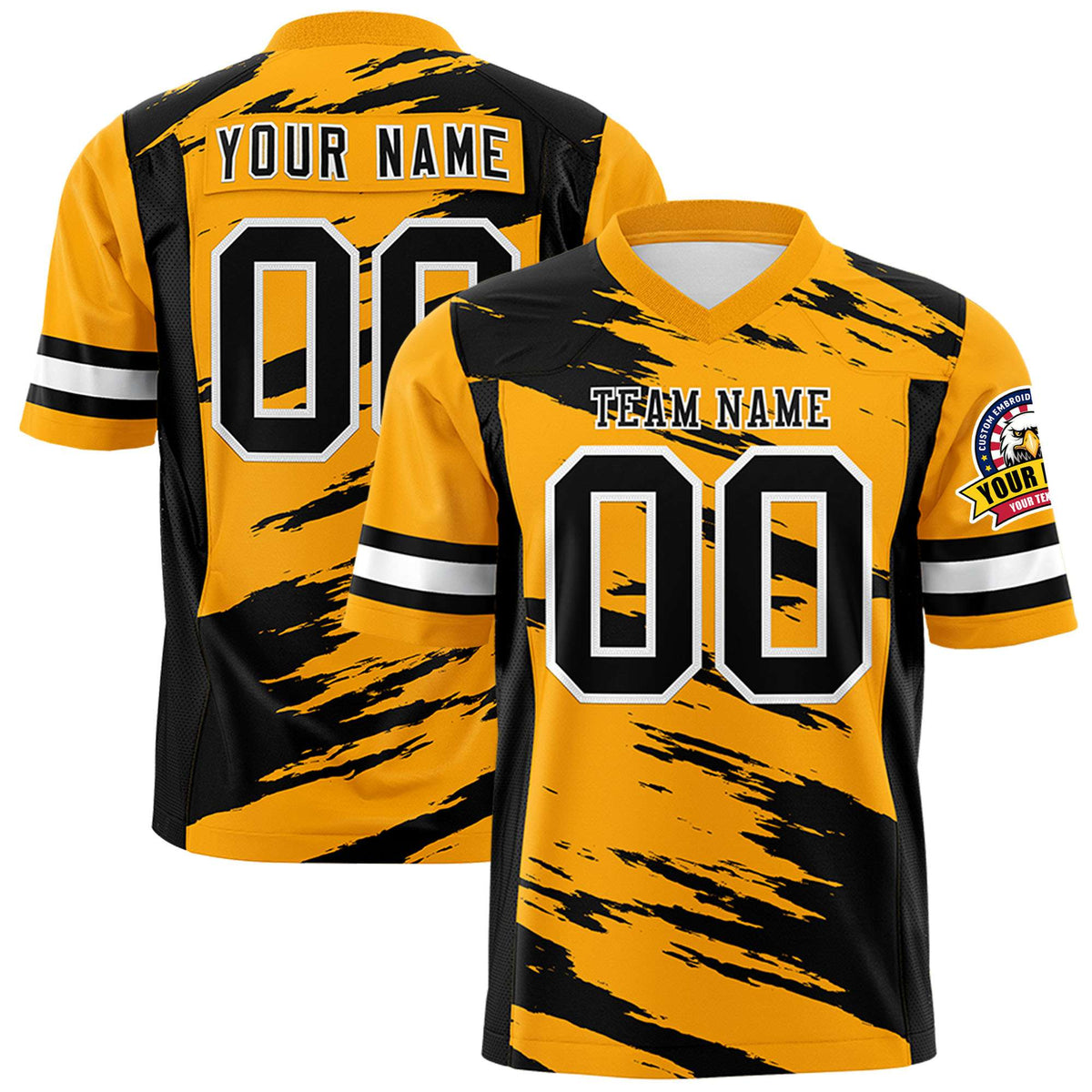 Custom Yellow-Black Mesh Scratch Football Jersey