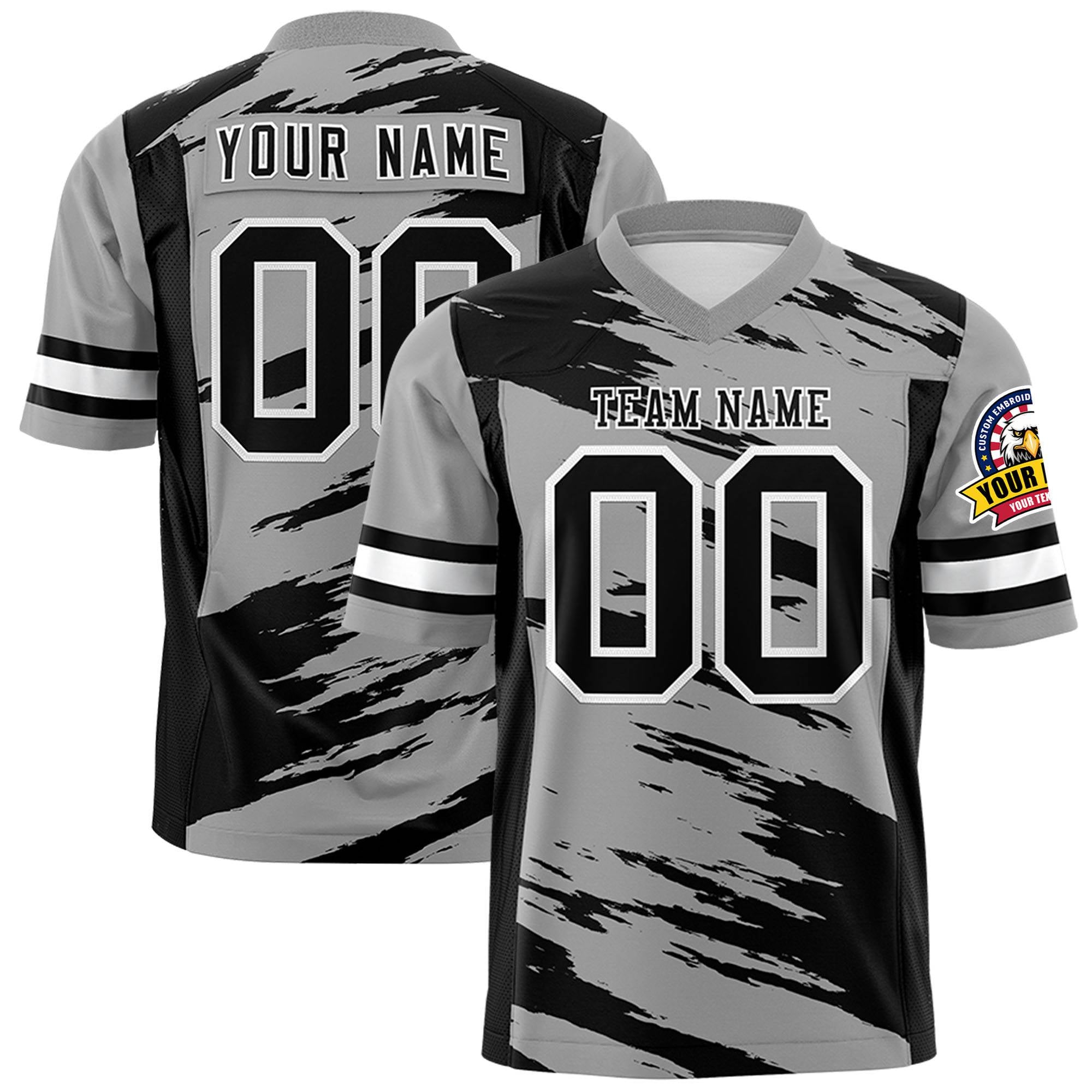 Custom Gray-Black Mesh Scratch Football Jersey