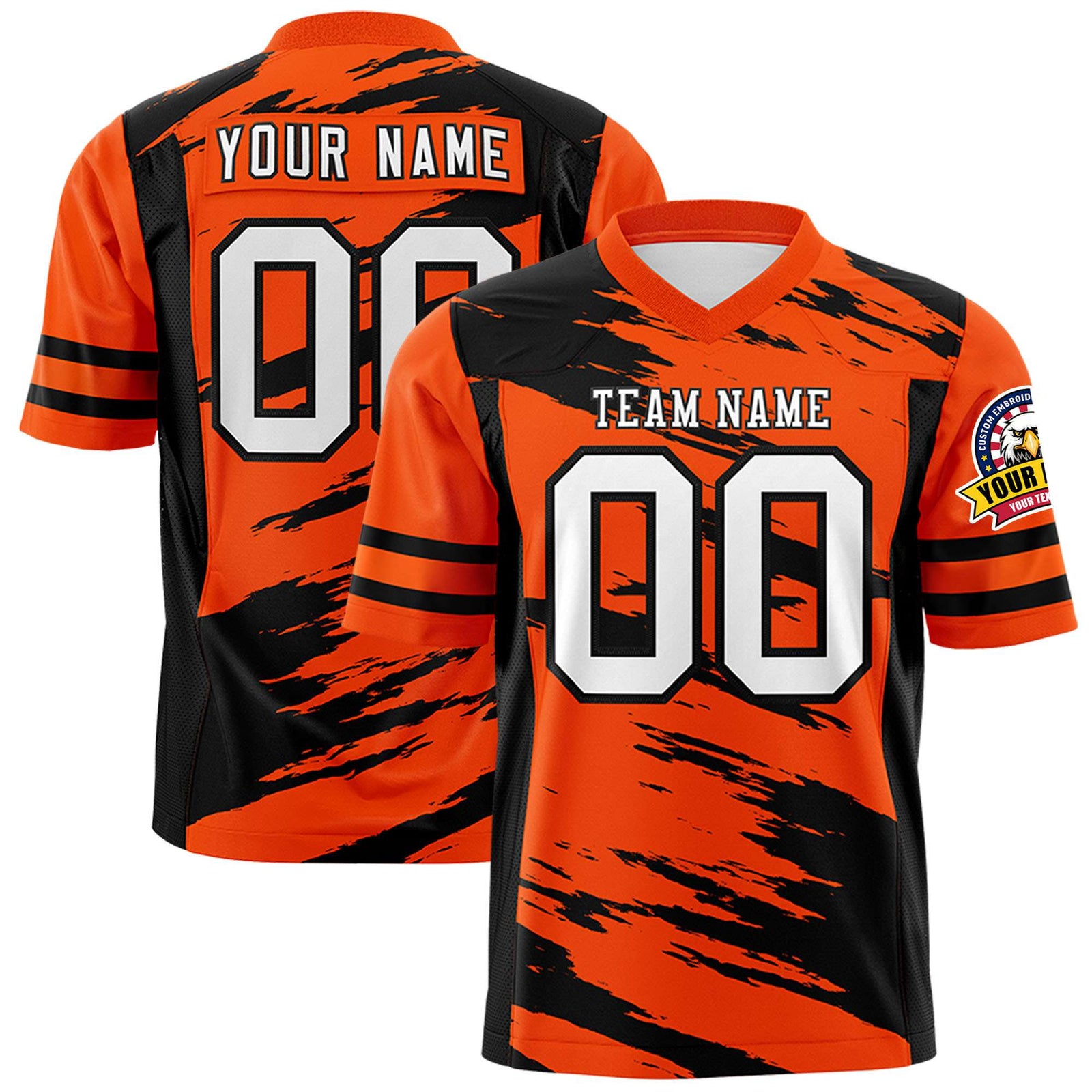 Custom Orange-Black Mesh Scratch Football Jersey
