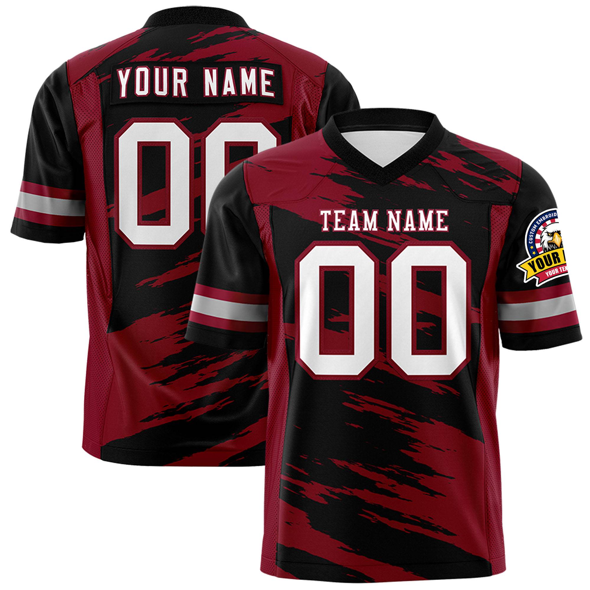 Custom Black-Crimson Mesh Scratch Football Jersey