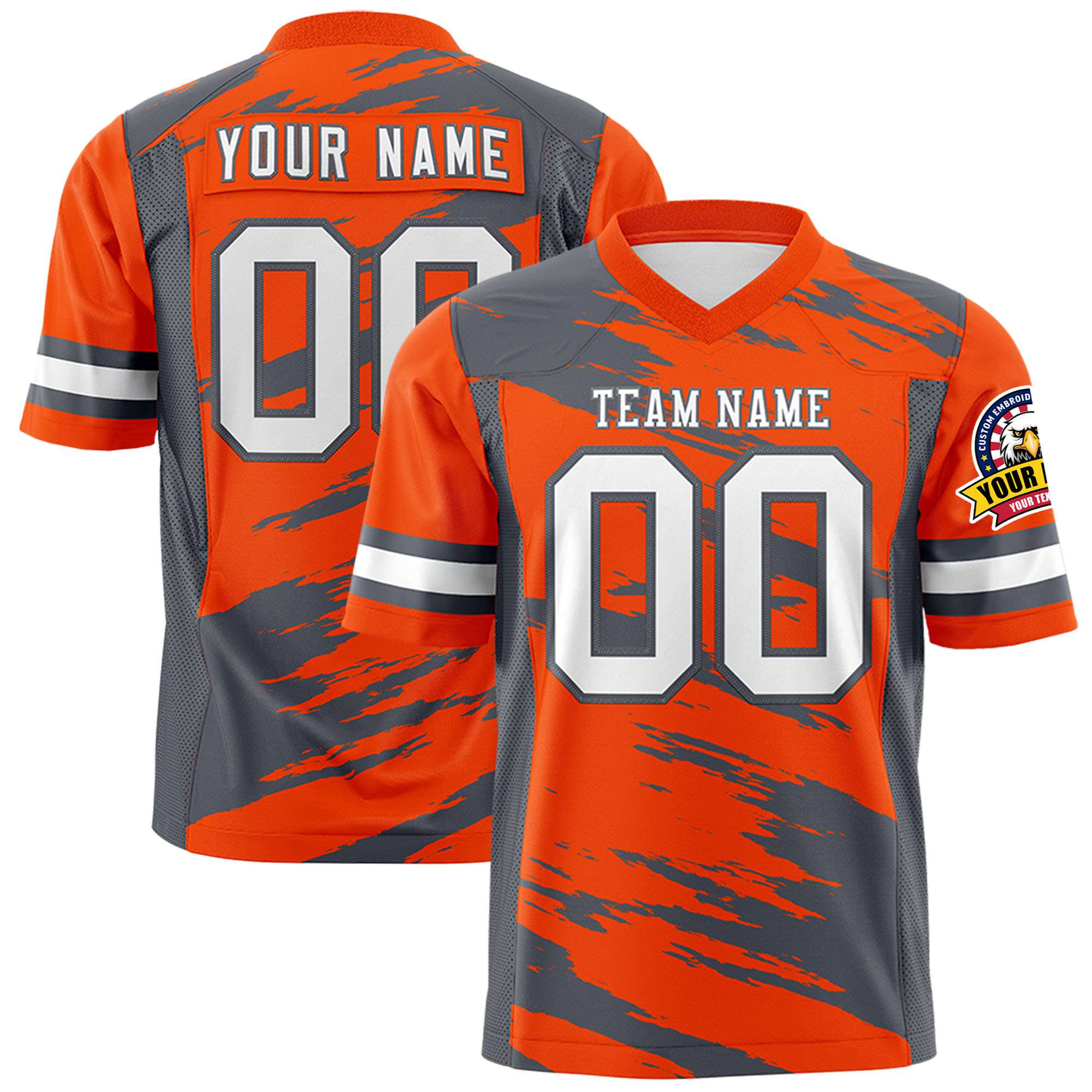 Custom Orange-Gray Mesh Scratch Football Jersey