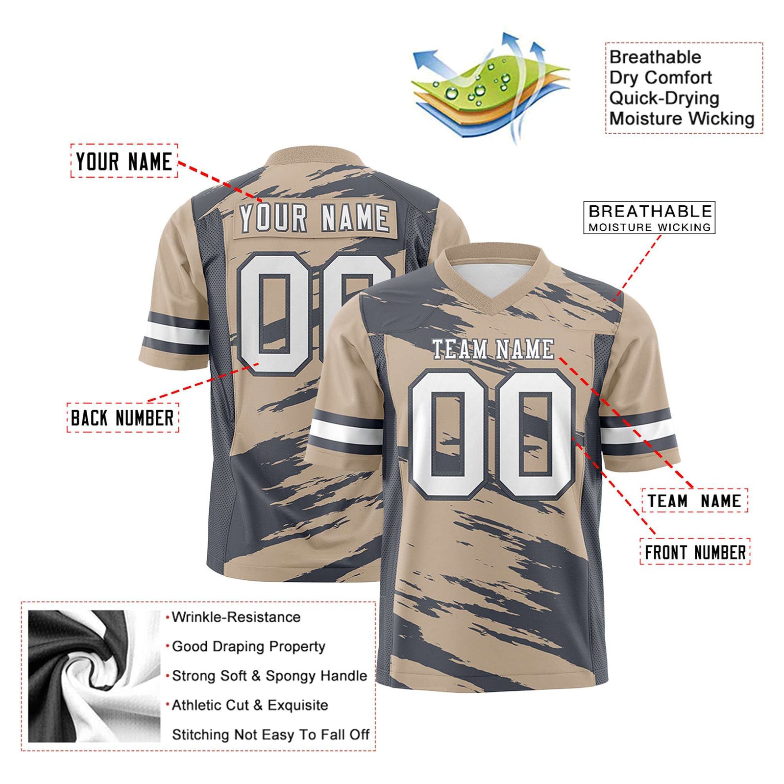 Custom Light Brown-Gray Mesh Scratch Football Jersey