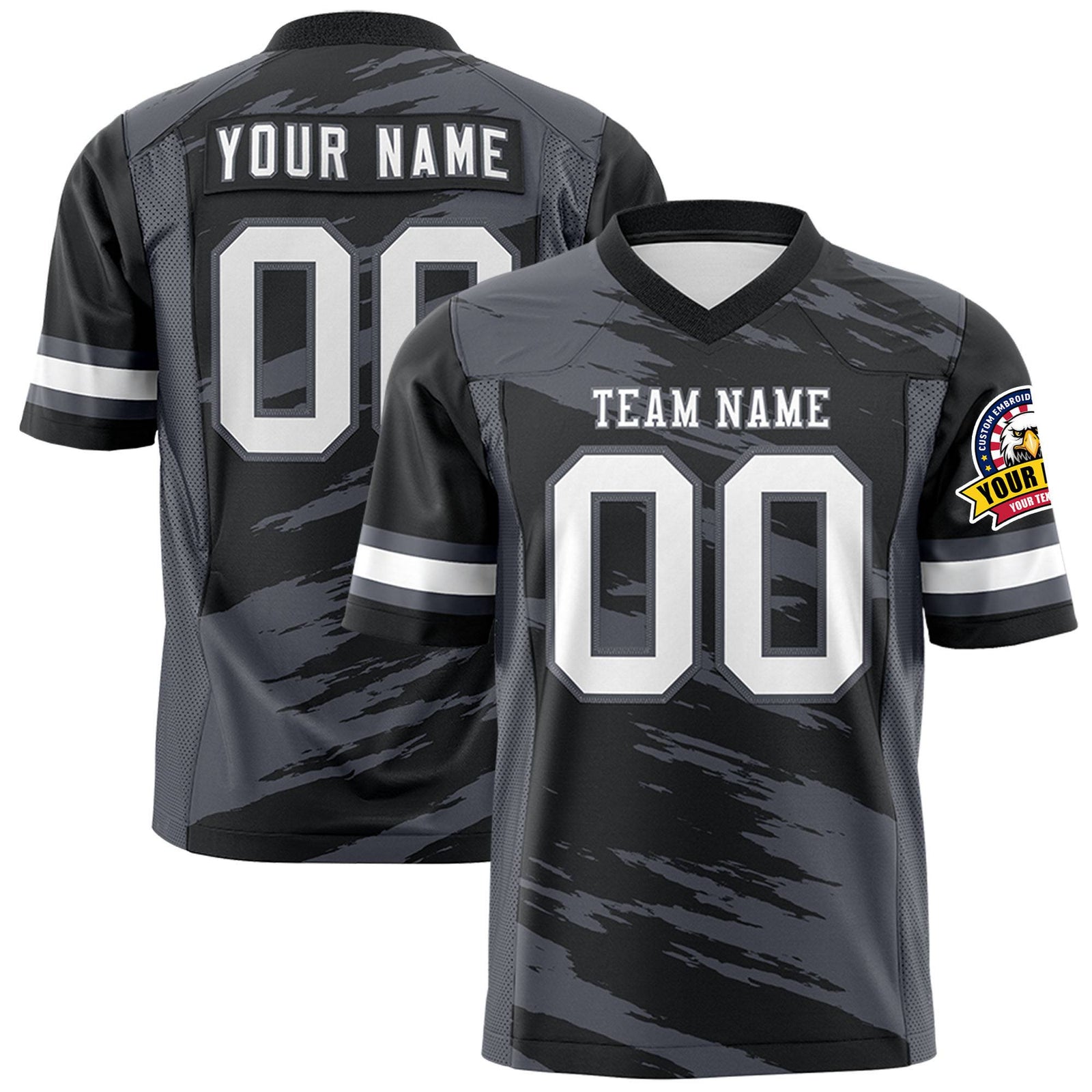 Custom Black-Gray Mesh Scratch Football Jersey