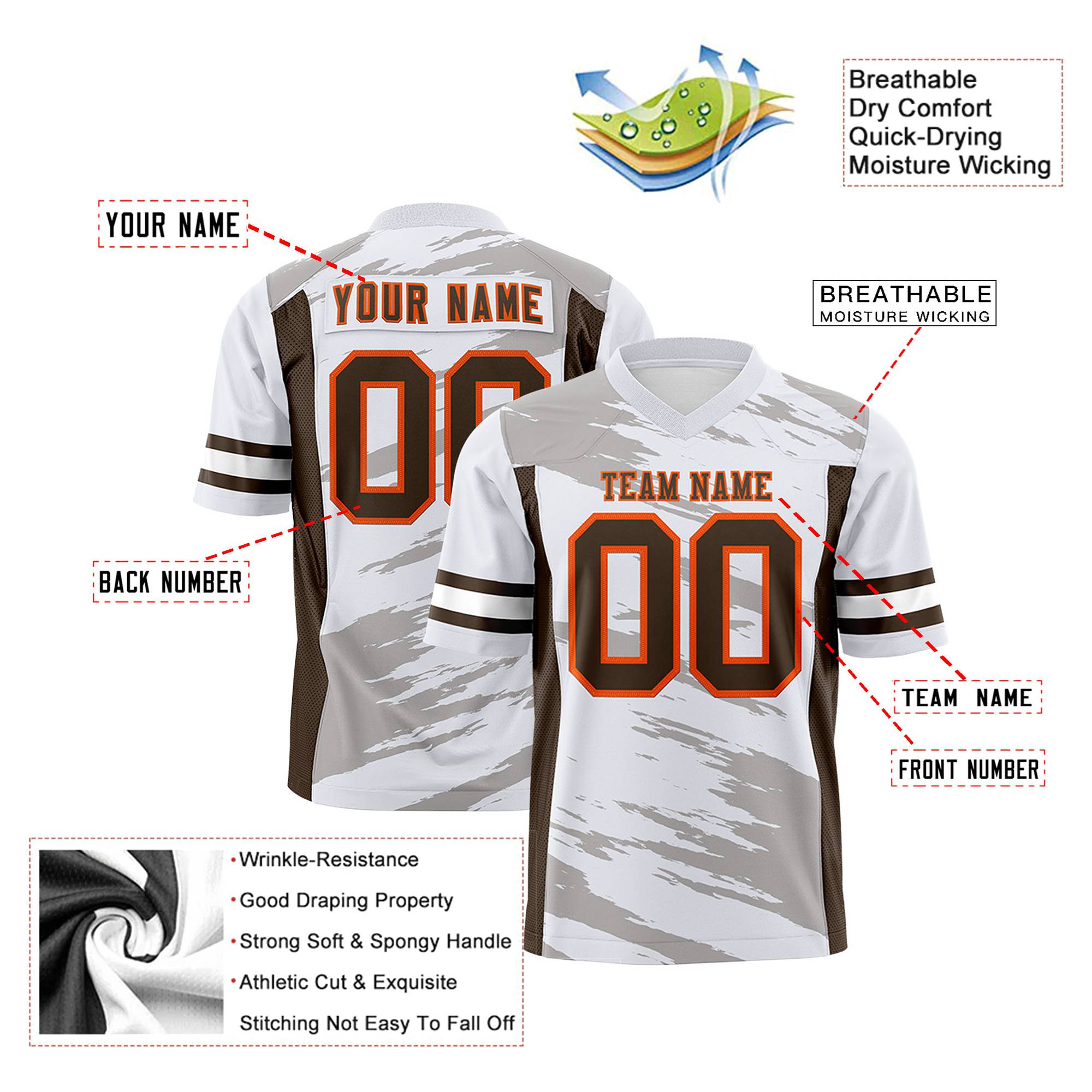 Custom White-Gray Mesh Scratch Football Jersey