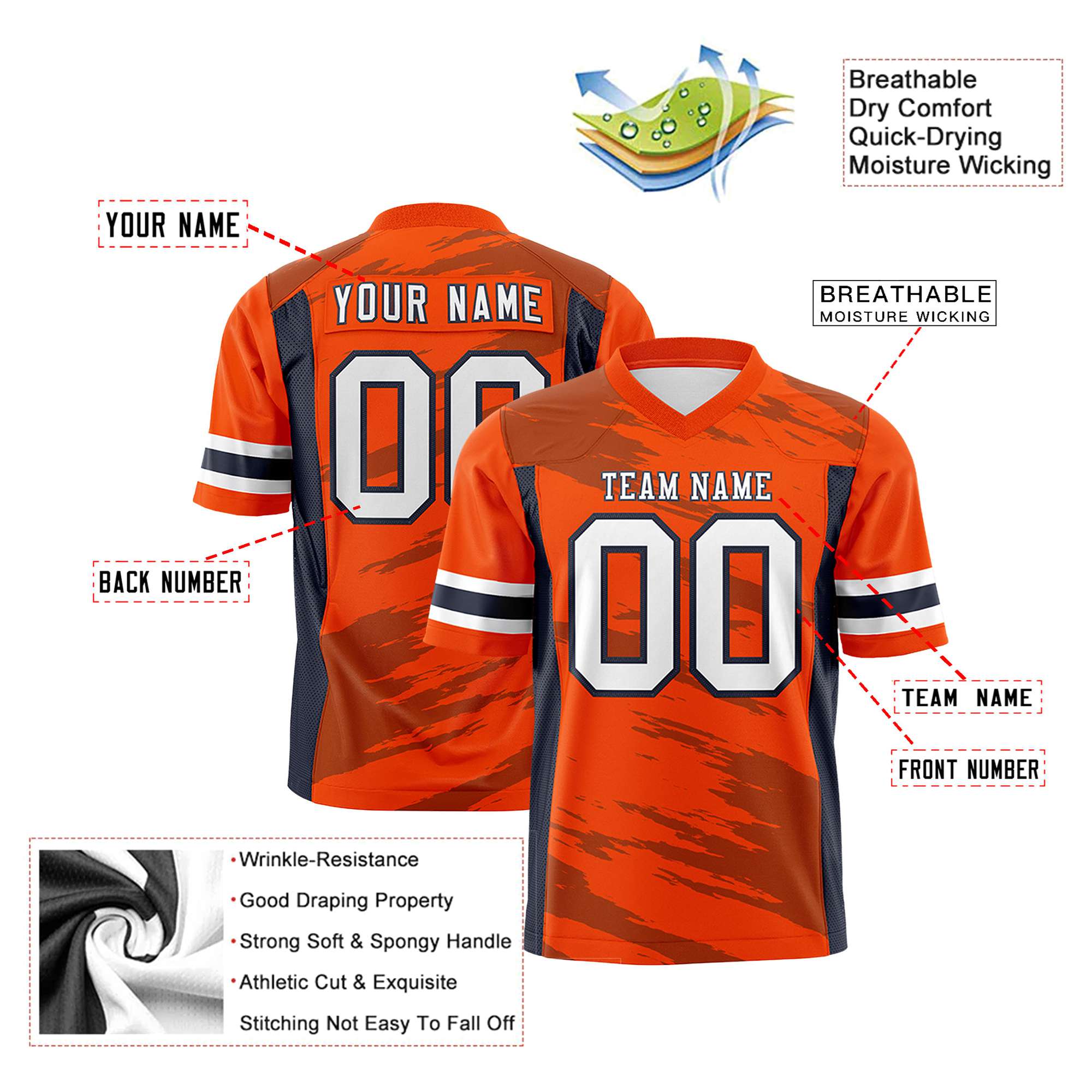 Custom Orange-Light Brown Mesh Scratch Football Jersey