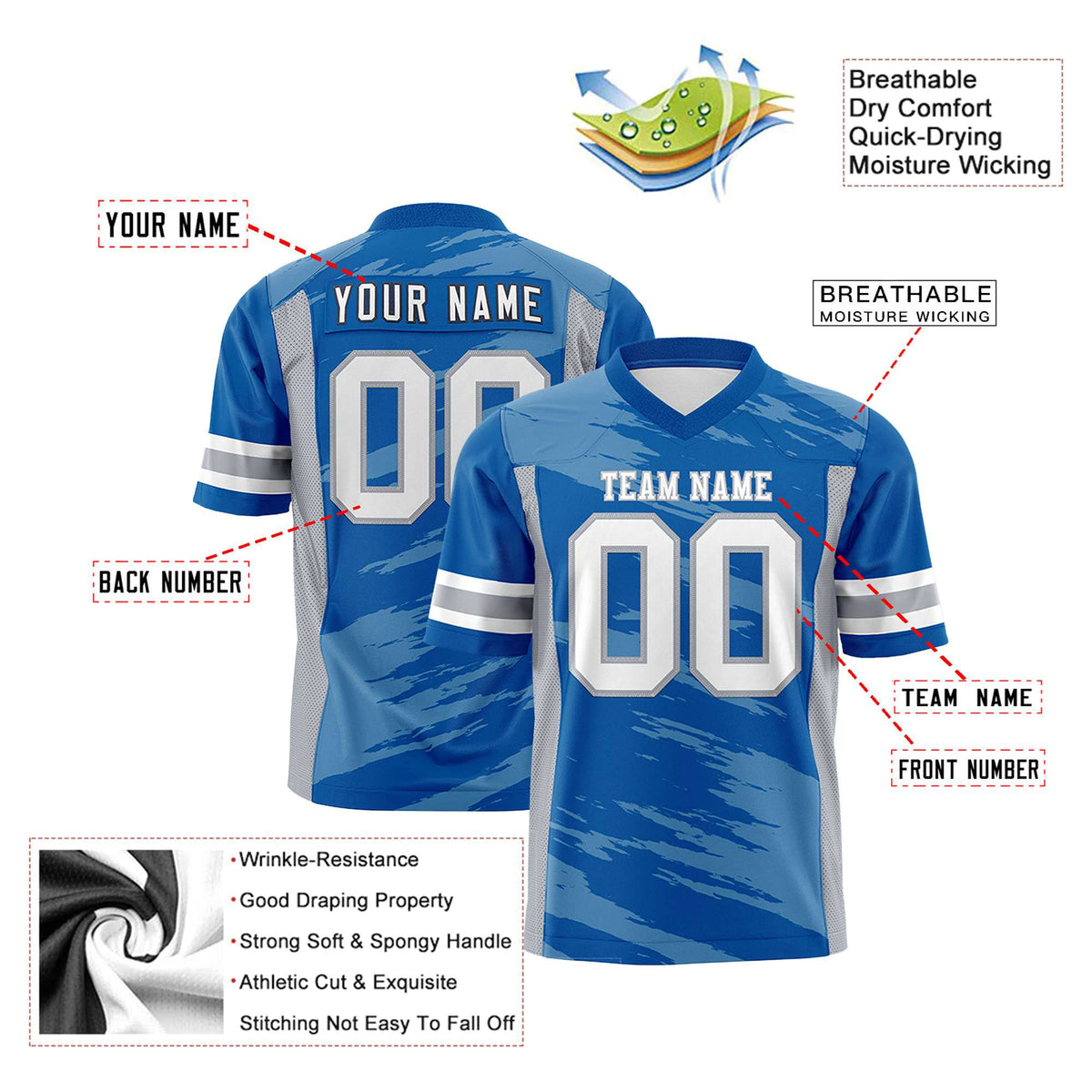 Custom Royal Blue-Light Blue Mesh Scratch Football Jersey