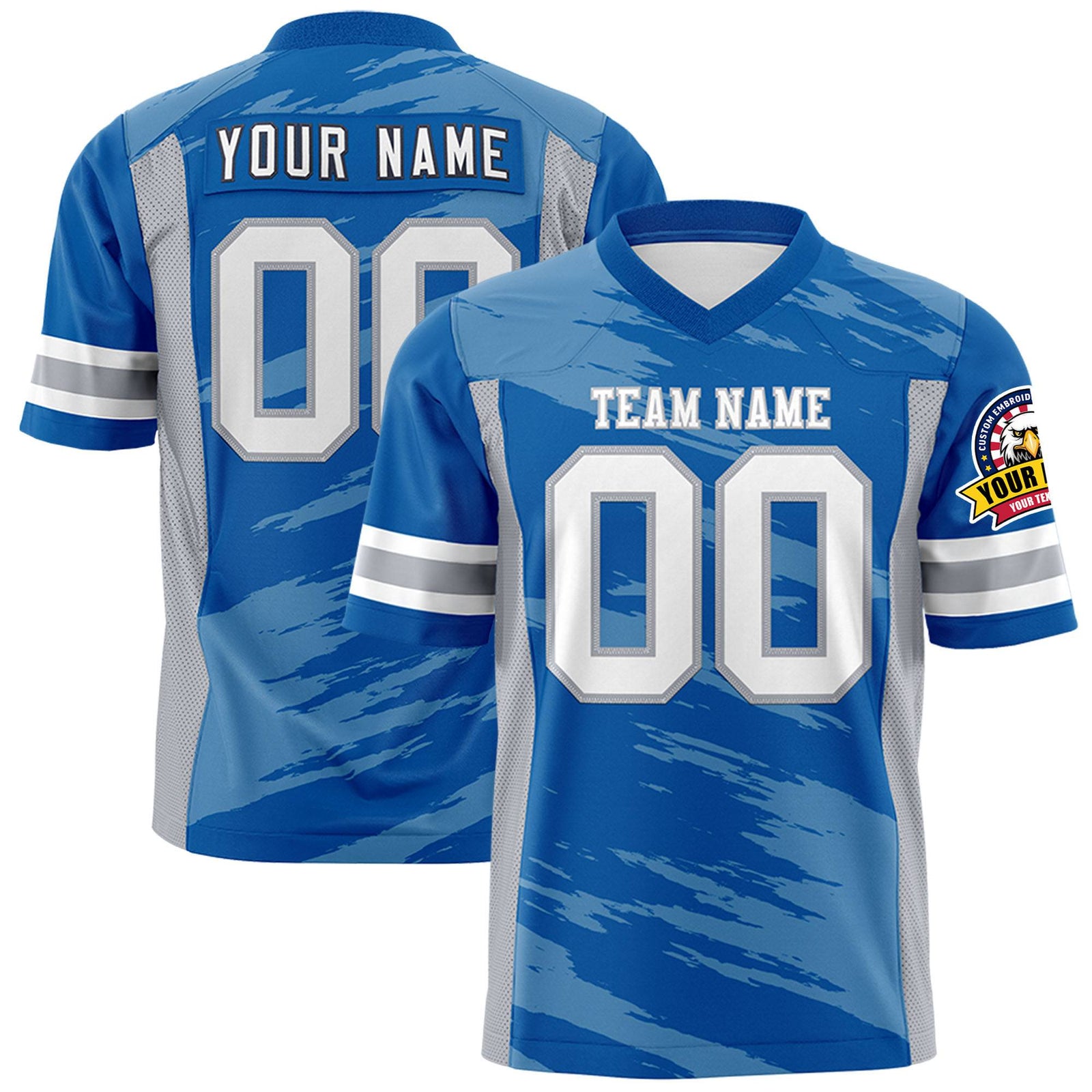 Custom Royal Blue-Light Blue Mesh Scratch Football Jersey
