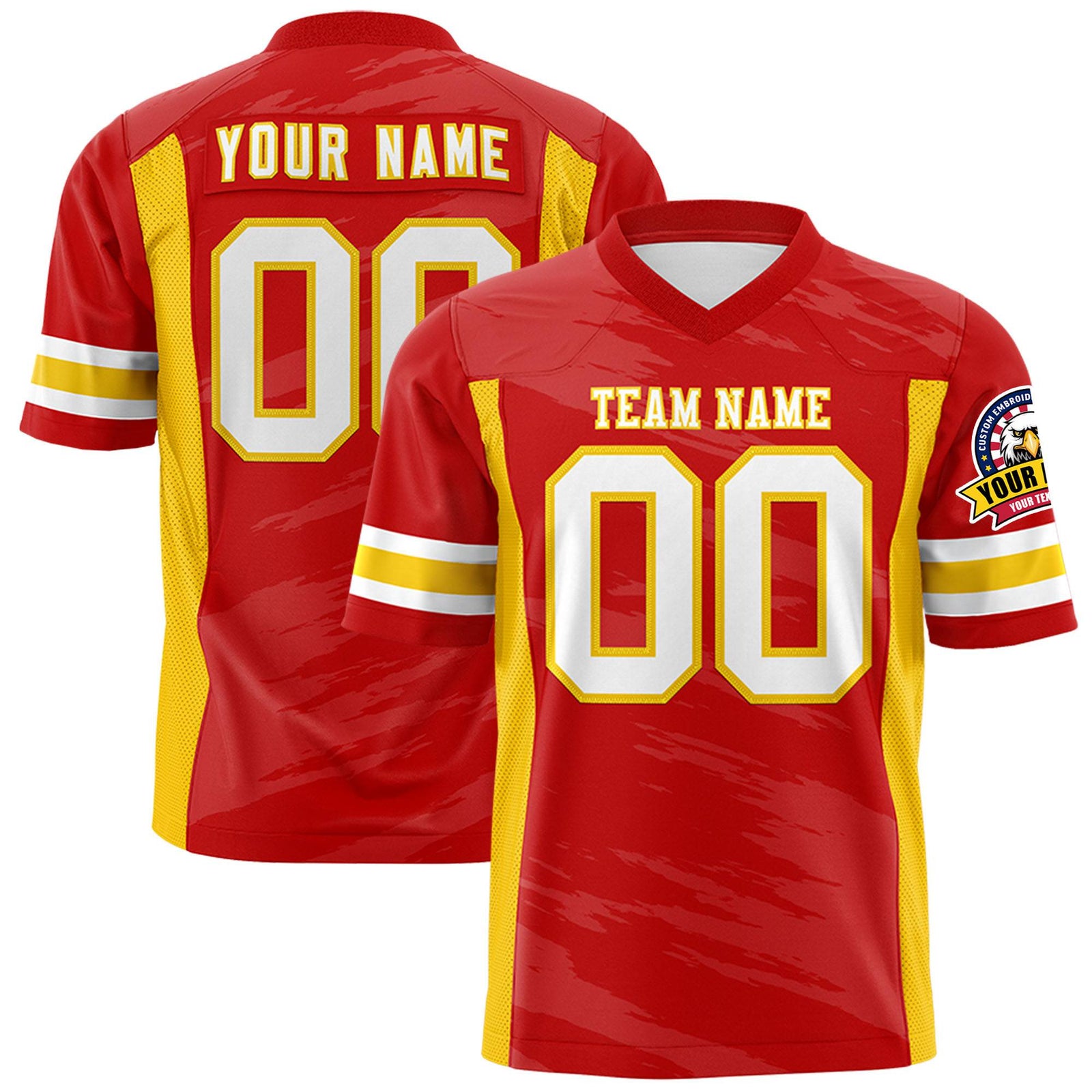 Custom Red-Gold 01 Mesh Scratch Football Jersey